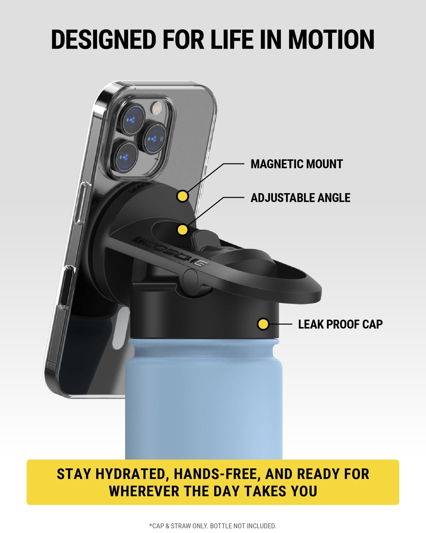 Scosche MFMSCAP Water Bottle Lid Replacement with MagSafe Phone Holder for Wide Mouth Refillable Water Bottles, Magnetic Phone Mount Compatible…