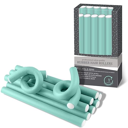 My Beauty Spot Flexi Rods Foam Hair Rollers 1" Diameter Professional Salon Quality 10 Pcs Rubber Hair Rollers for Long, Medium and Short Hair (Blue)