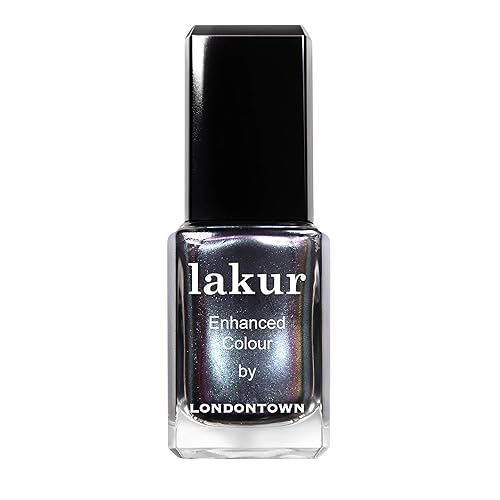 LONDONTOWN lakur Nail Polish - Chip-Resistant, Non-Toxic, Conditions & Hydrates Nails | Multichromatic Metallic Blue-Gray Shimmer, Skyline Reflect