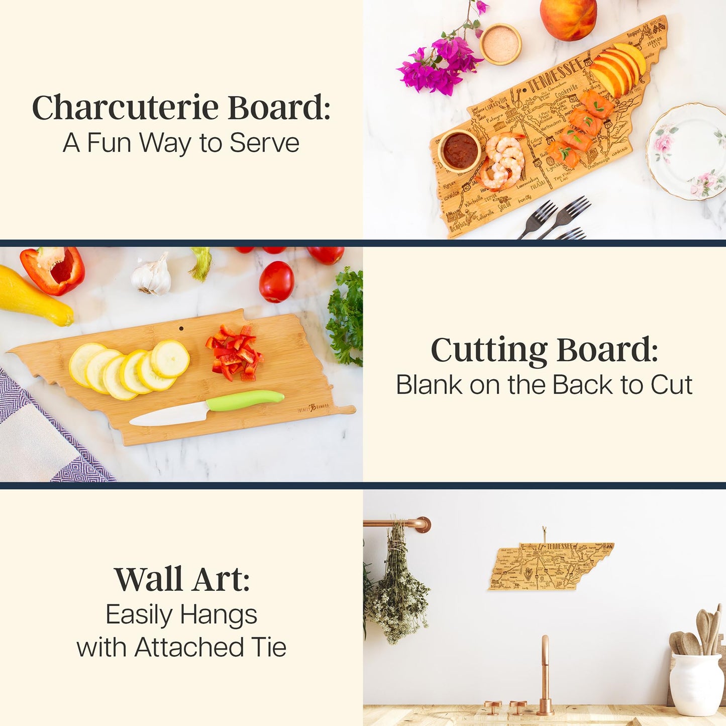 Totally Bamboo Destination Tennessee State Shaped Cutting Board, Charcuterie and Cheese Serving Board - Tennessee Gift for Home Décor or Everyday…