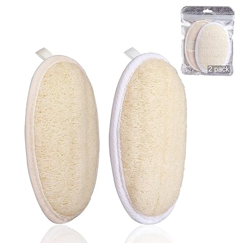 2 Pack Exfoliating Shower Loofah Sponge Pads, Body Scrubber for Men Women Removing Dead Skin, Made with Natural Luffa and Terry Cloth, 5.9x3.7IN