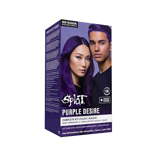 Splat Purple Desire Semi Permanent Hair Dye Kit with Bleach, 1 Application, Includes Purple Hair Dye, Oxide & Bleach Powder, Vegan & Cruelty Free Hair