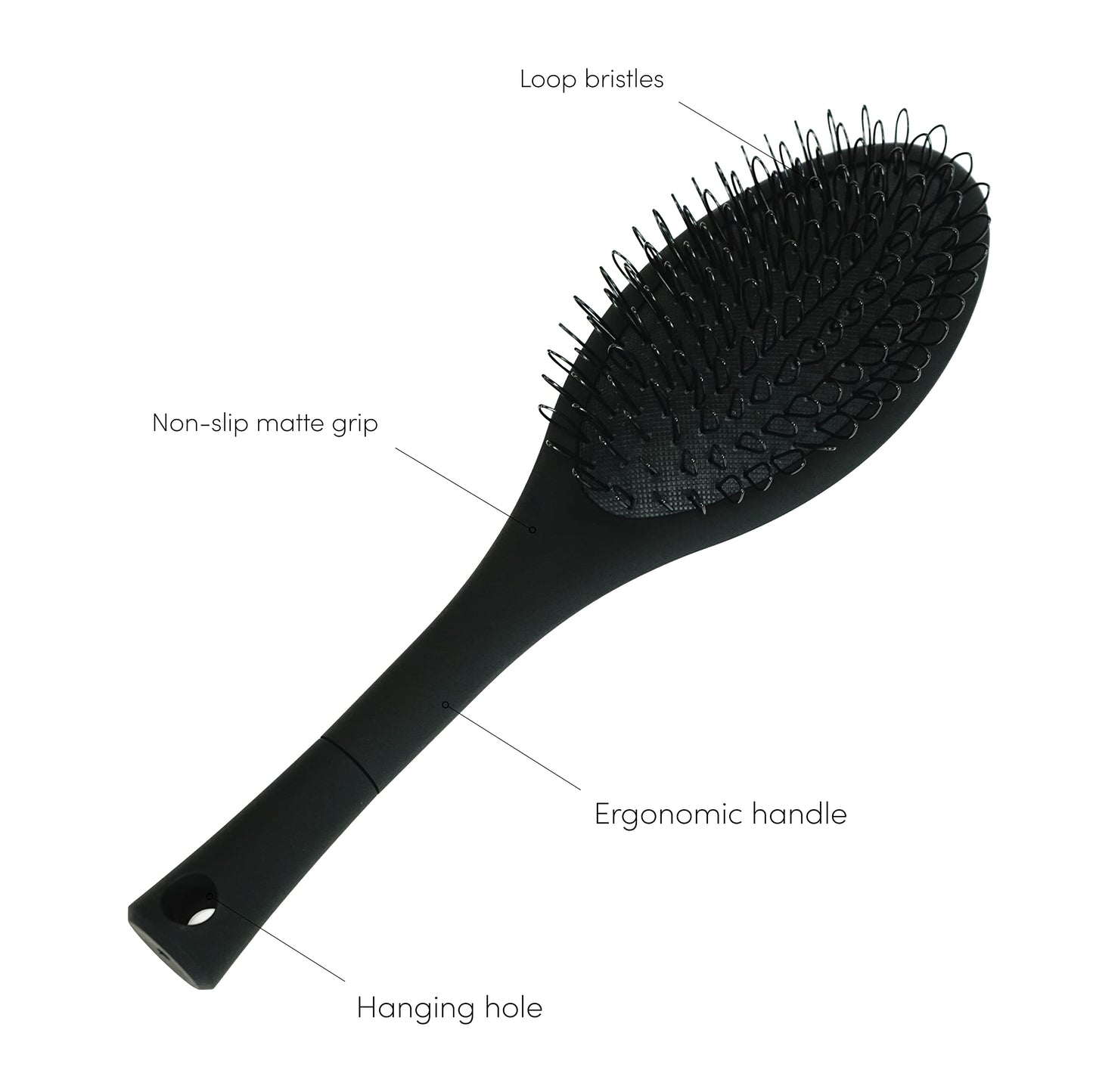 The Hair Shop Black Loop Brush - Salon Professional Grade with Matted Black and Ergonomic Design - Safe Detangler Tool for 100% Remy Human