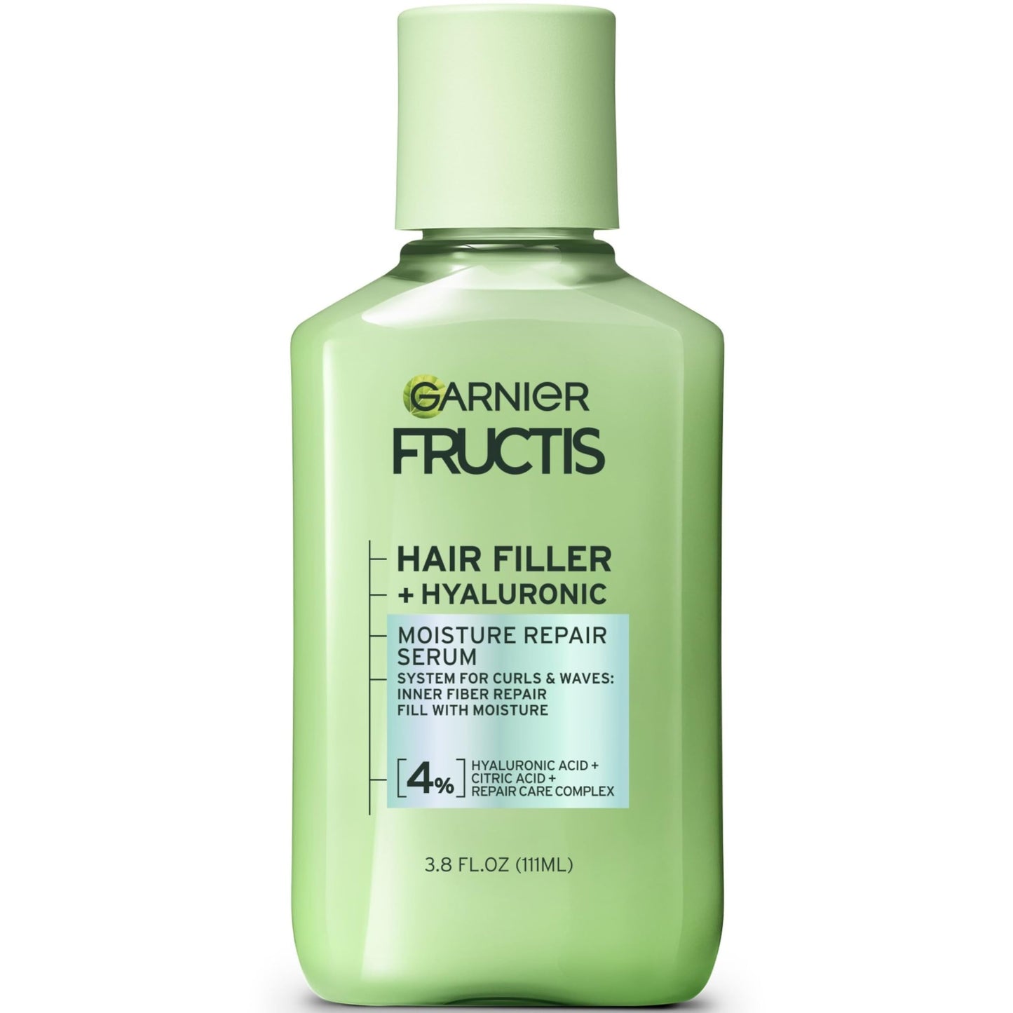 Garnier Fructis Hair Filler Moisture Repair Serum Treatment, Moisturizing Hair Serum for Curls and Waves with Hyaluronic Acid, 3.75 Fl Oz, 1 Count