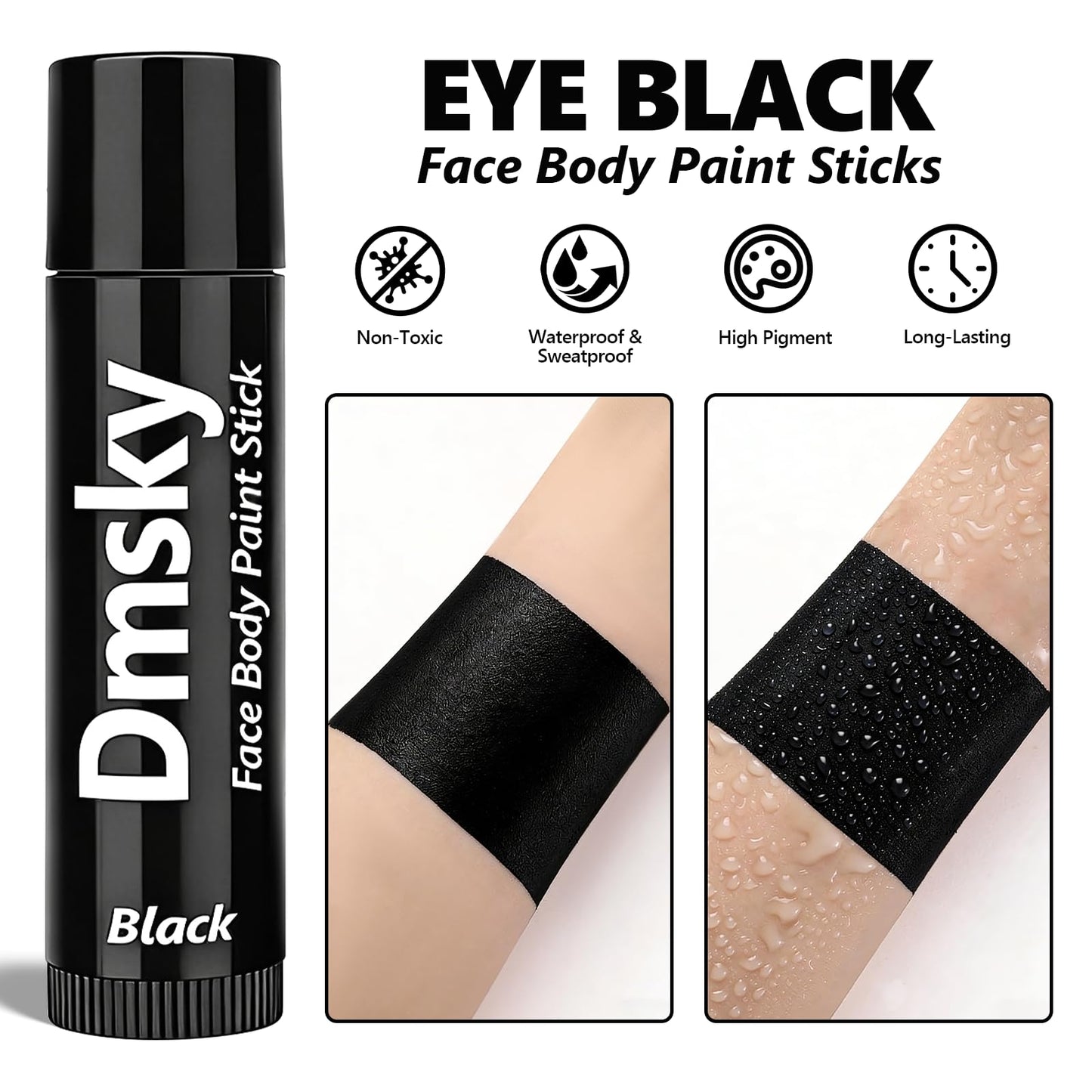 Dmsky 10 Packs Eye Black Sports Stick for Football, Baseball, Softball-Anti-Glare Face Body Paint Stick Kit,Water-Proof Eye Sports Paint