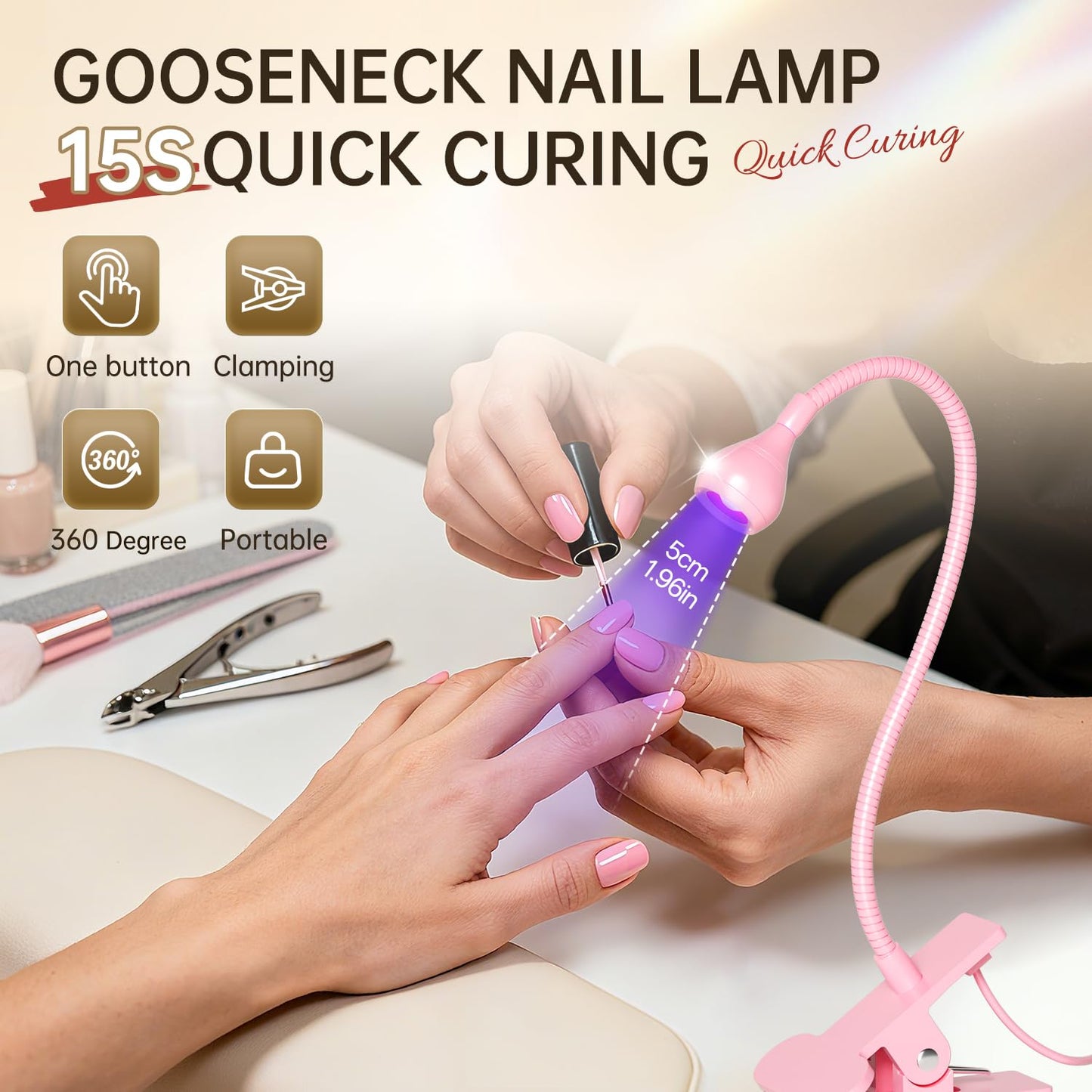 AORAEM LED Nail Lamps Flexible Gooseneck Lamp Gel Polish Curing Light Pink Beauty and Personal Care AORAEM