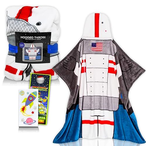 Space Cadet NASA Astronaut Hooded Throw Blanket for Kids, Toddlers - Bundle Including Astronaut Throw Blanket, Spaceship Stickers, and More (Space…