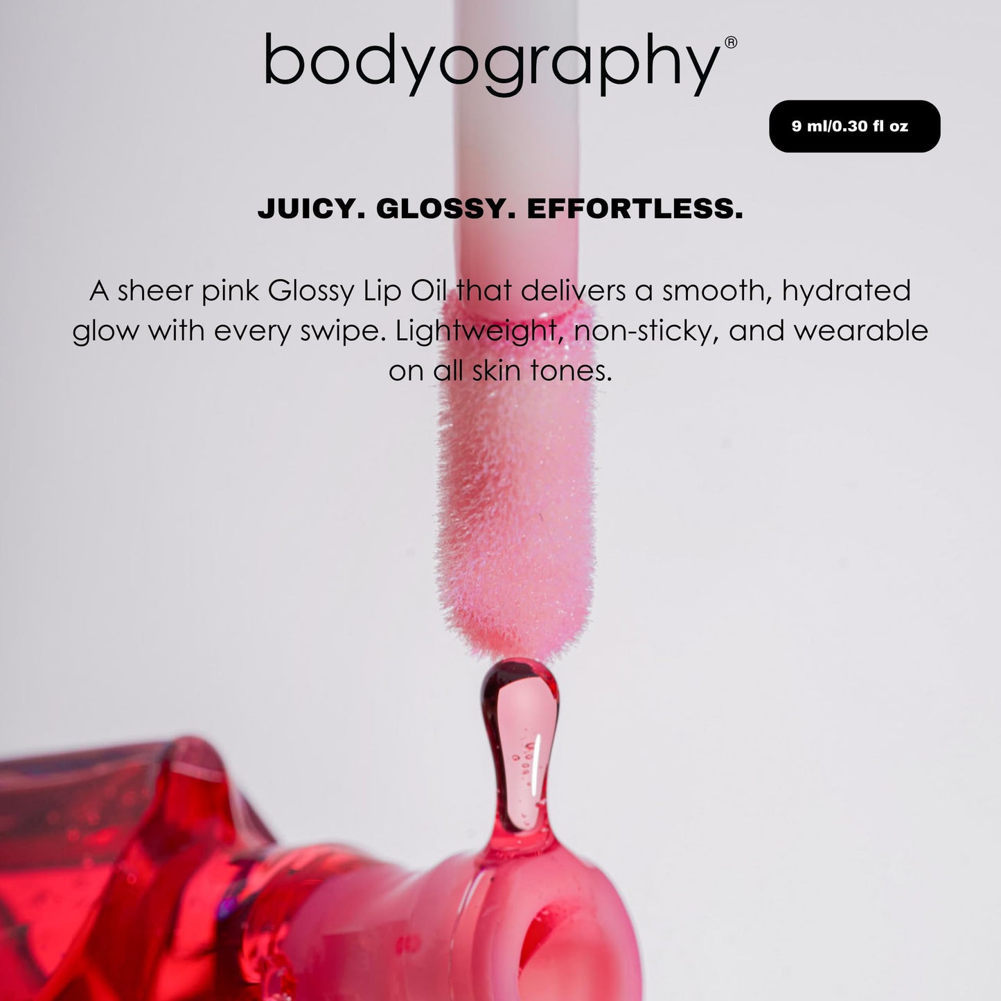 Bodyography Glossy Lip Oil with Plant Squalane & Jojoba | Hydrating Pink Tint Lip Gloss for All Skin Tones | Non-Sticky Vegan Lip Moisturizer with