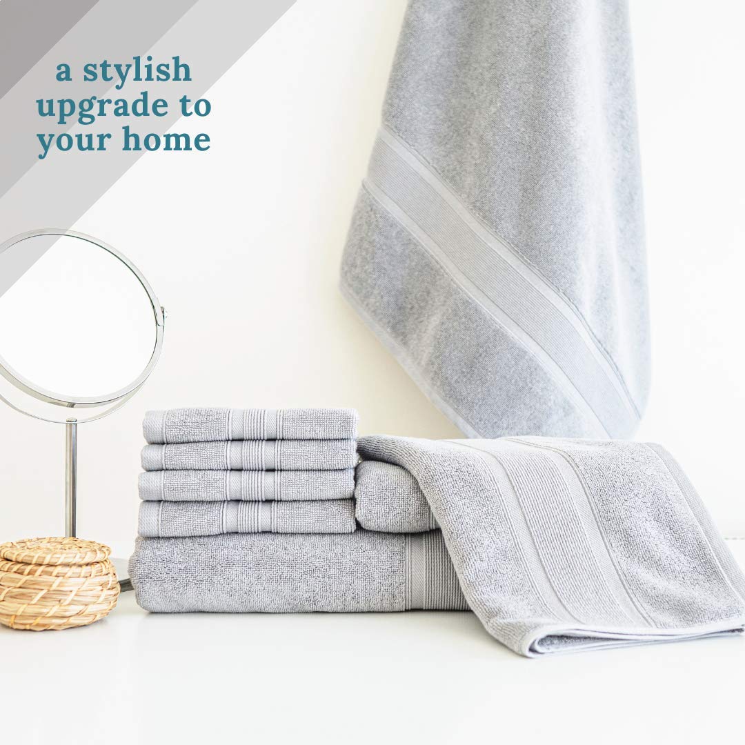 Luzia 8 Piece Bathroom Towel Set - 100% Turkish Cotton, Premium Quality - 2 Bath Towels 2 Hand Towels and 4 Washcloths (Light Grey)