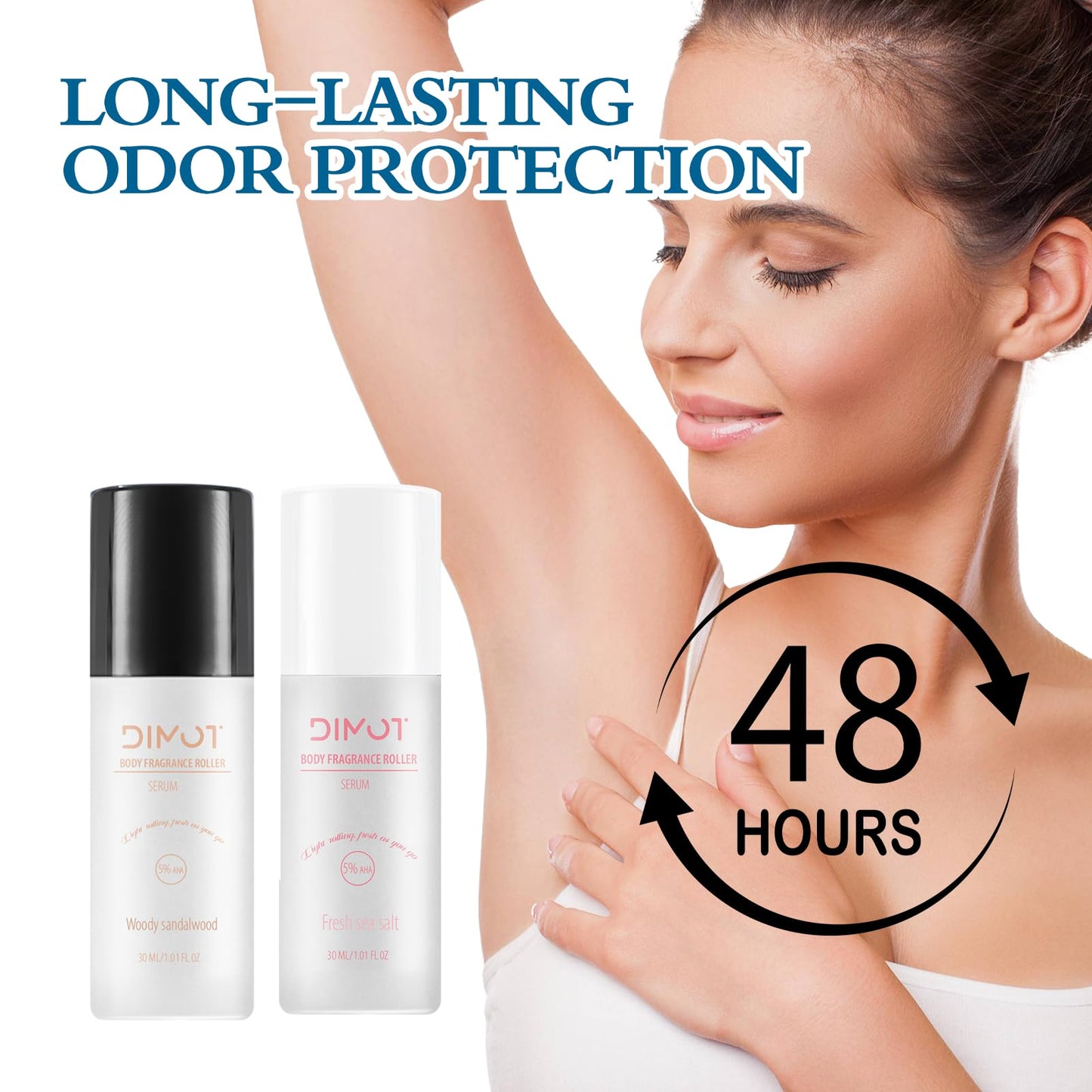 Roll-On Body Deodorant Serum?48H Odor Control + 5% Glycolic Acid?Underarm & Bikini Line Care (2 PC, Woody Sandalwood) Beauty and Personal Care DIMOT