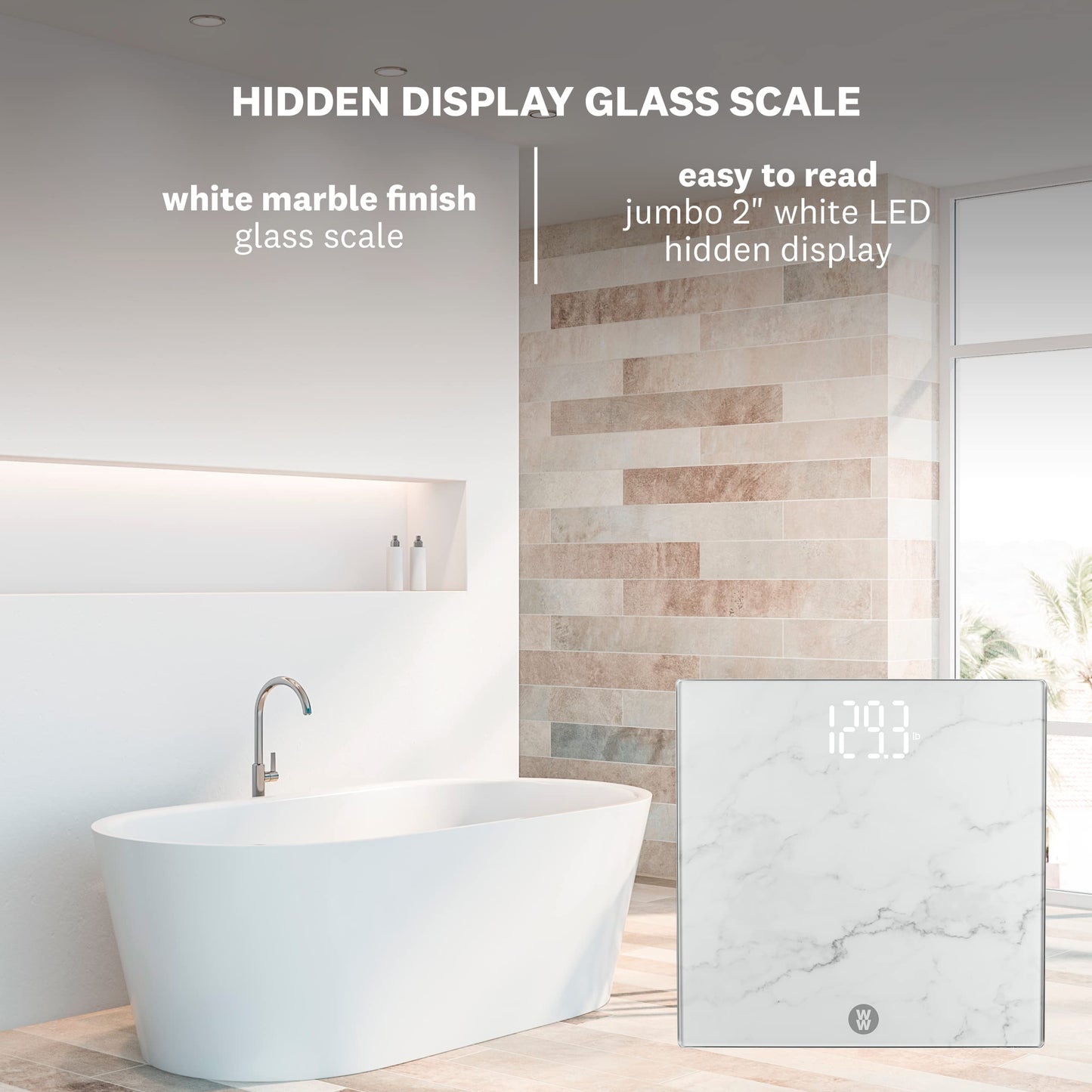 Weight Watchers Scales by Conair Scale for Body Weight, Digital Bathroom Scale in White Marble Finish