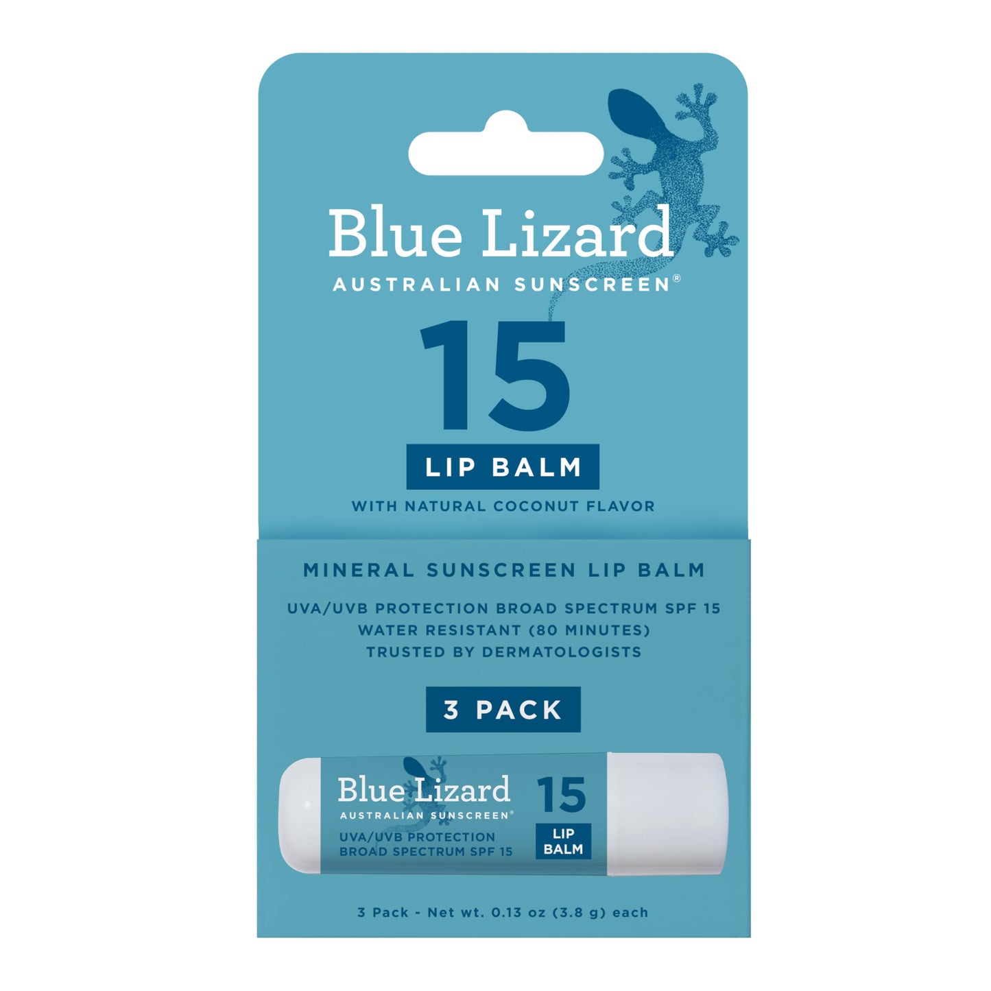 BLUE LIZARD Mineral SPF 15 Lip Balm, 3-Pack: Broad Spectrum Sun Protection, Natural Coconut Flavor, 8 Natural Oils, Infused with Australian Kakadu Beauty and Personal Care BLUE LIZARD