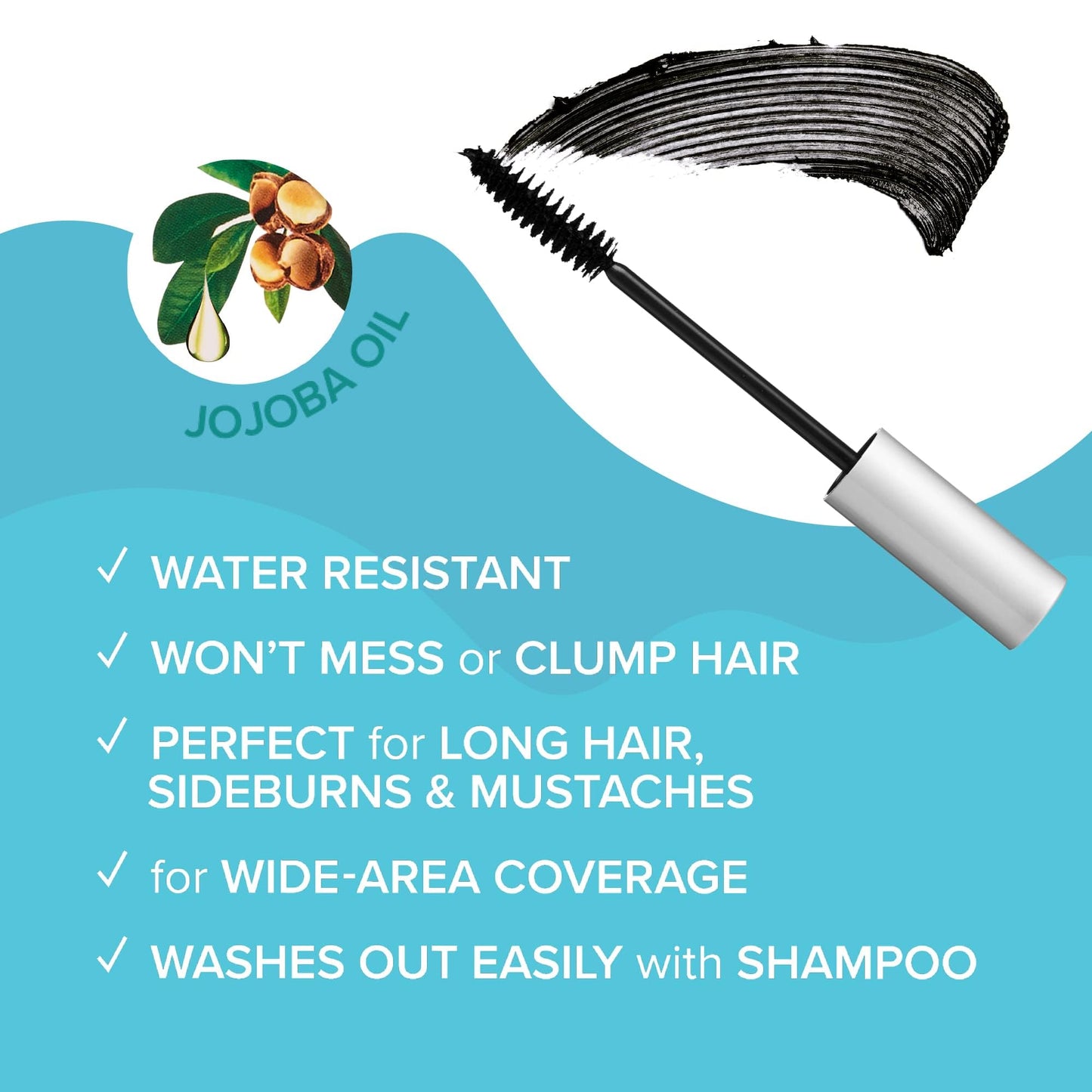 RED by KISS Quick Cover Root Touch Up Rescue (Black), Mascara Natural Water-Resistant Temporary Gray Concealer Cover Up Brush for Hair Mustache