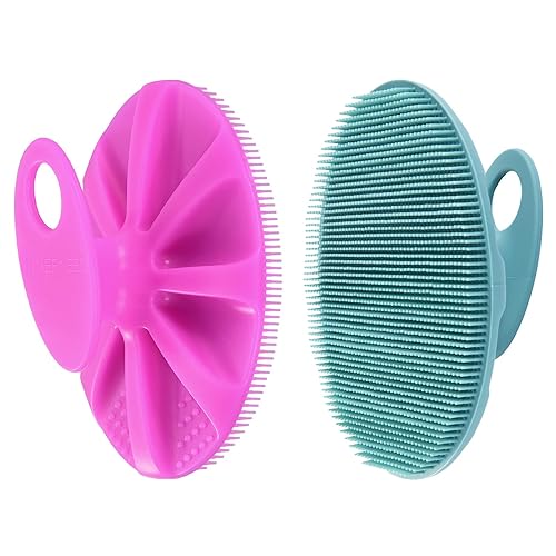 INNERNEED Food-Grade Soft Silicone Body Cleansing Brush Shower Scrubber, Gentle Exfoliating and Massage for All Kinds of Skin (Purple+Dark Green)