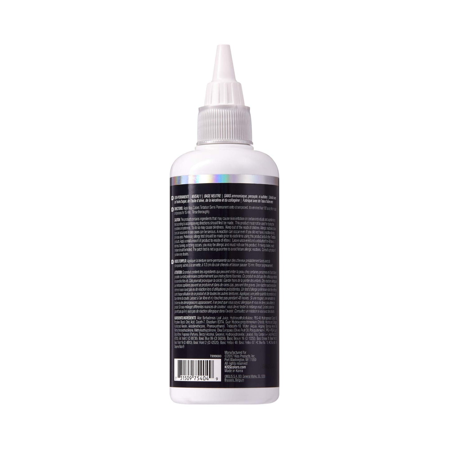 Red by Kiss Tintation Semi-Permanent Hair Color, Aloe Vera Water Based, Argan Oil, Olive Oil, Collagen & Keratin, Long-Lasting Color Dye (Jet Black, 5