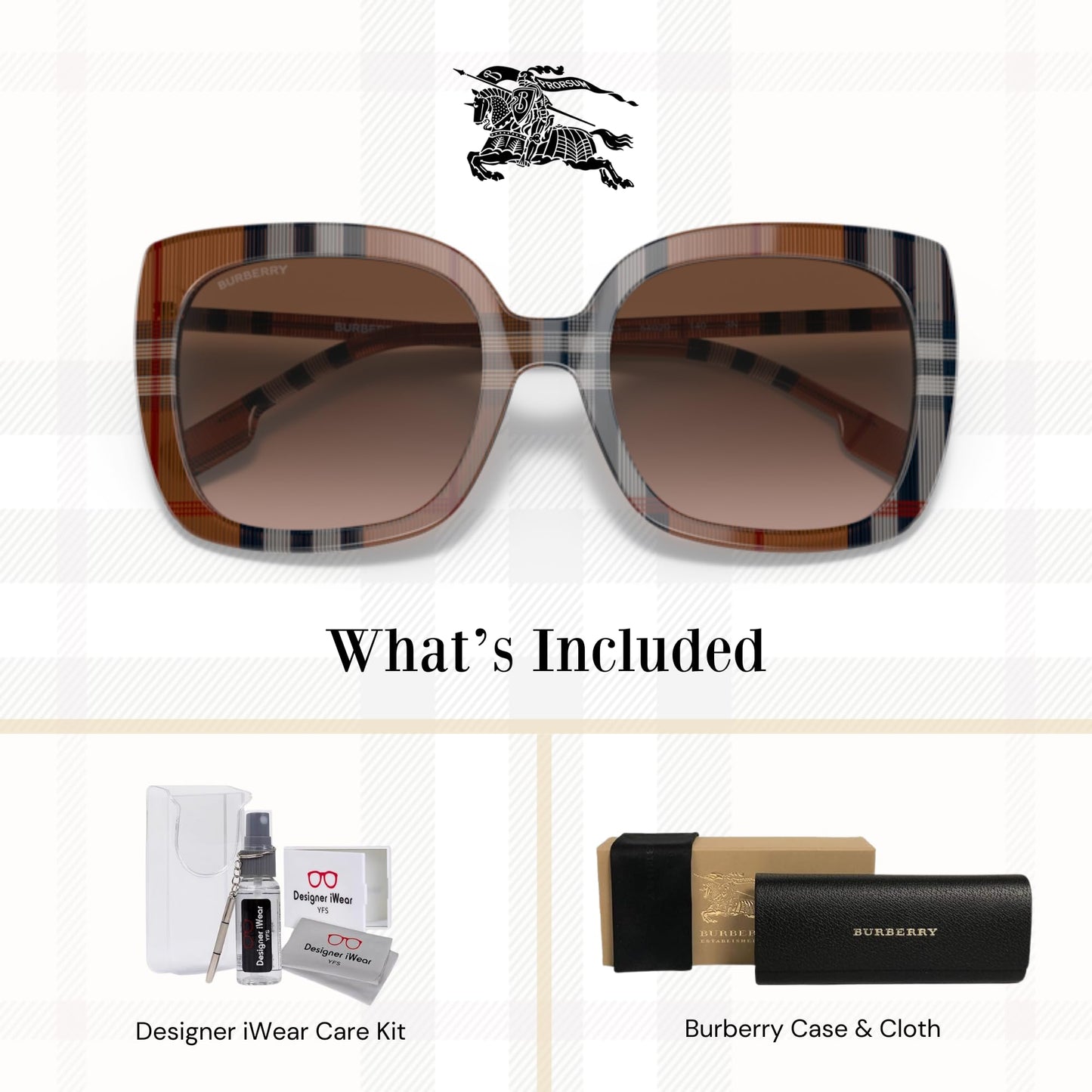 BURBERRY Caroll BE4323 400513 54MM Check Brown/Gradient Brown Square Sunglasses for Women +BUNDLE with ACCESSORY EYEWEAR KIT