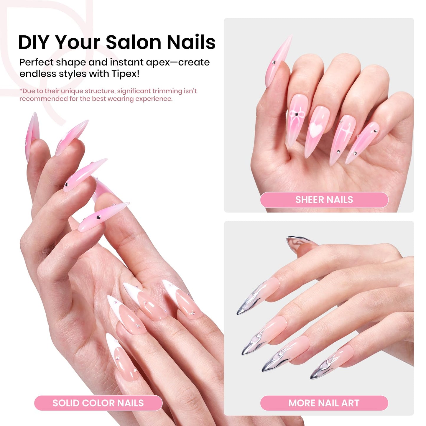 Beetles Tipex Instant Apex Nail Tips Kit, Stiletto Long, 224pcs 16 Sizes, with Tipex UV Nail Glue Mini Nail Lamp,Pre-Building Pre-Etched Strong Beauty and Personal Care beetles Gel Polish