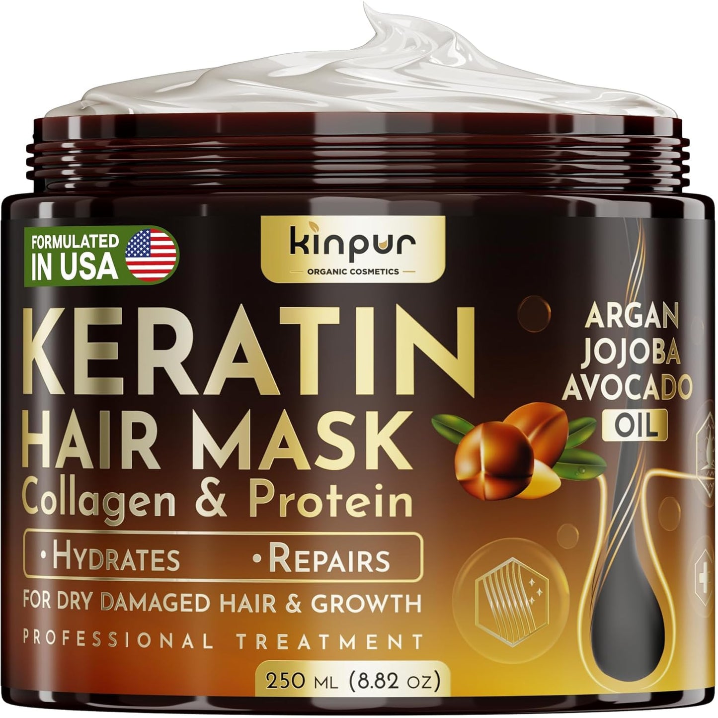 Keratin Hair Mask for Dry, Damaged or Long Hair - Deep Conditioner Masque with Protein, Coconut, Jojoba & Avocado Oil - Collagen Treatment for Hair