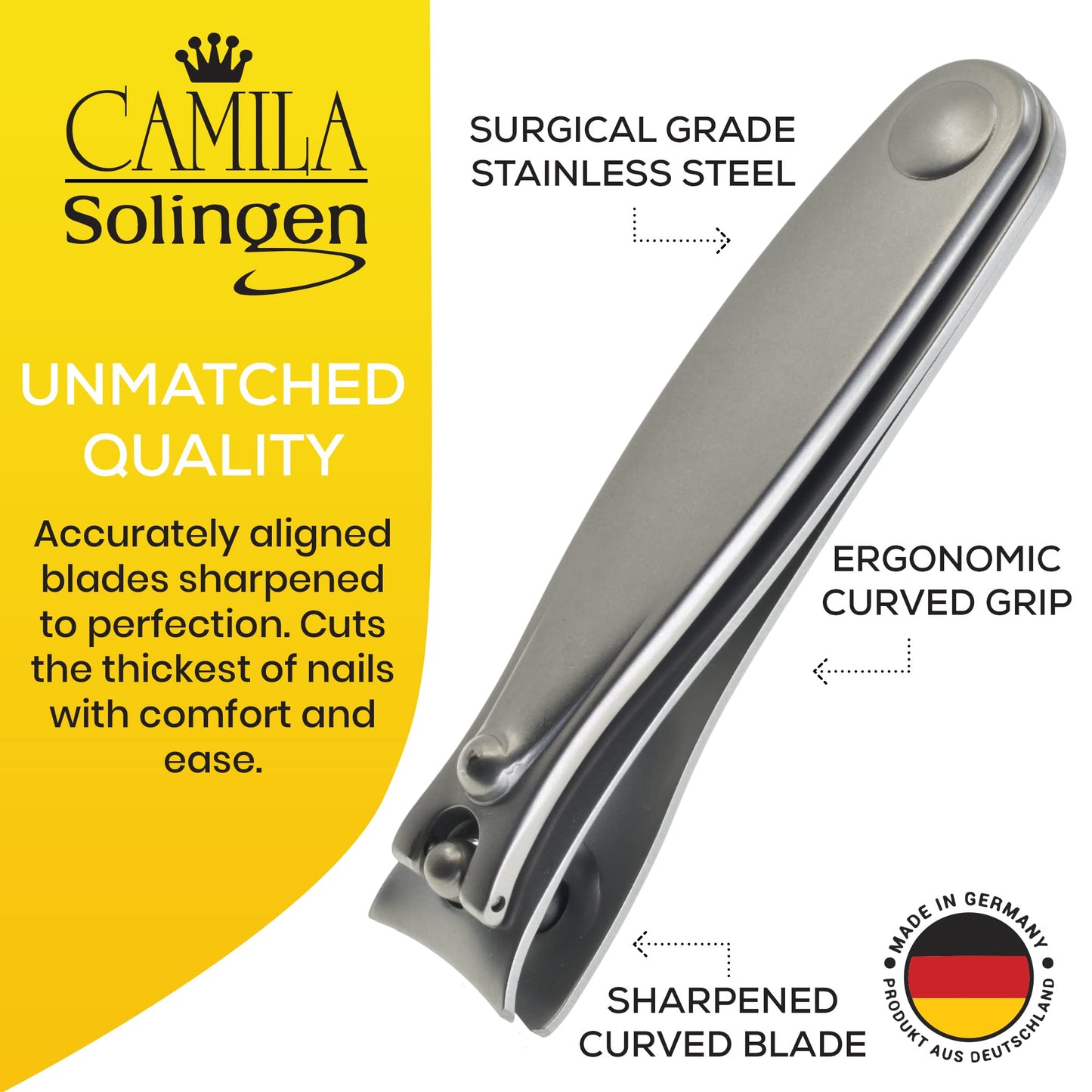 Camila Solingen CS15 3" Fingernail Clipper and Toenail Clipper for Manicure and Pedicure - Professional Nail Clippers with Precision Super Sharp