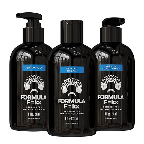 Formula F=kx - Curly & Kinky Hair Care System for Men - Hydrating Shampoo, Conditioner, and Curl Cream Set - Sulfate Free - Ocean Scent - 8oz Each