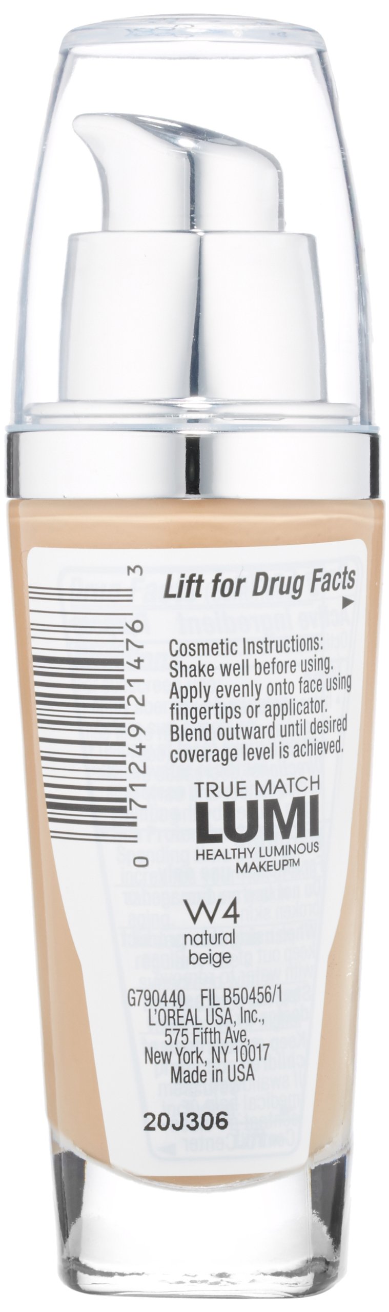 L'Oréal Paris True Match Lumi Healthy Luminous Makeup, W4 Natural Beige, 1 fl. oz.