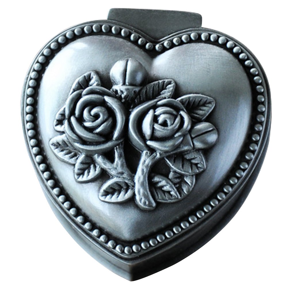 Aimeio Vintage Jewelry Box Metal Treasure Box Antique Love Heart Shape Metal Jewelry Box Princess Jewelry Makeup Organizer Birthday Gift (Love Heart)