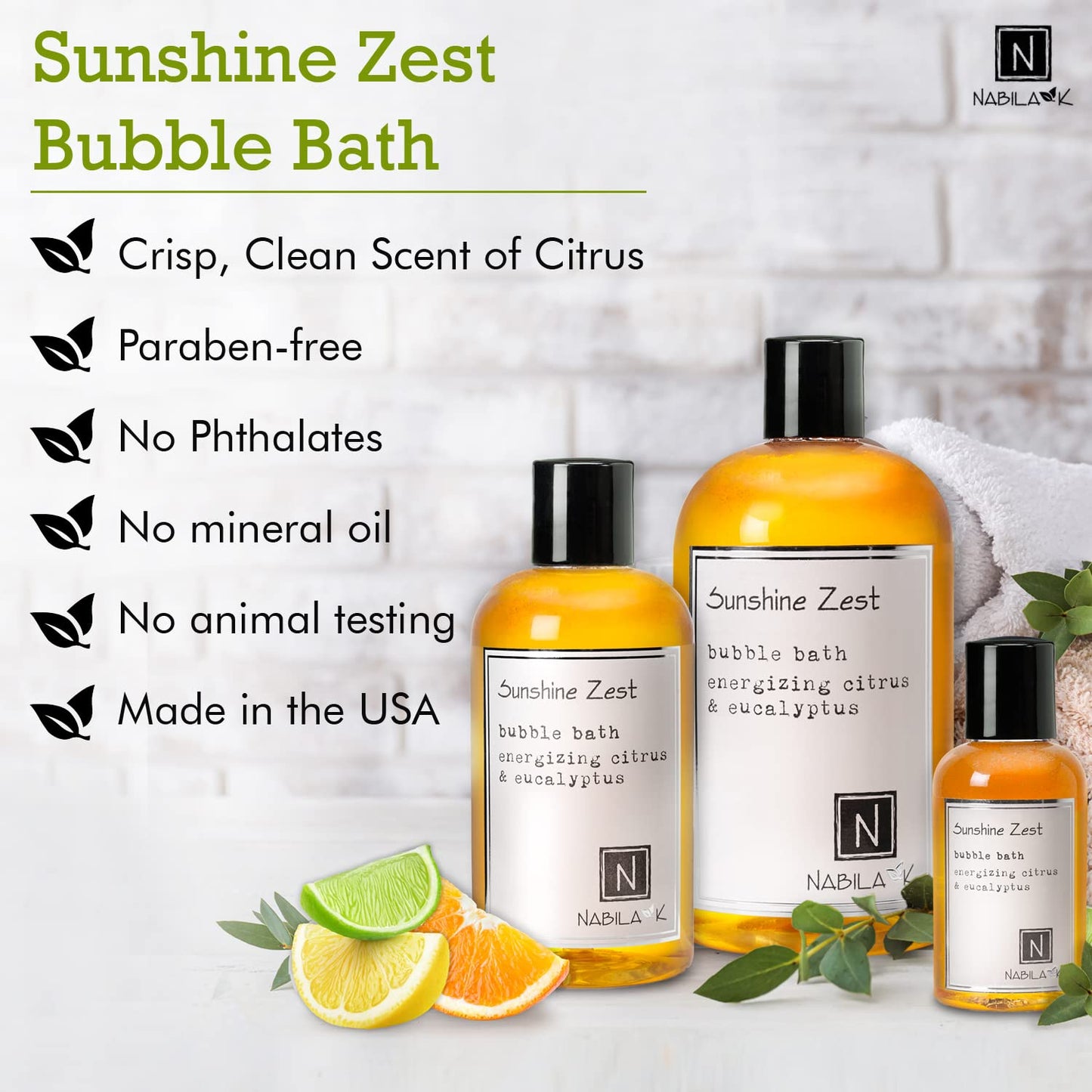 Sunshine Zest Travel Size Bubble Bath with Citrus & Eucalyptus Scent by Nabila K - Essential Oils, Natural Ingredients for Sensitive Skin, Gentle
