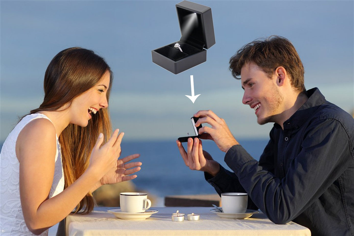 iSuperb® Ring Box Black Jewelry Case Organizer with LED Light Gift Box