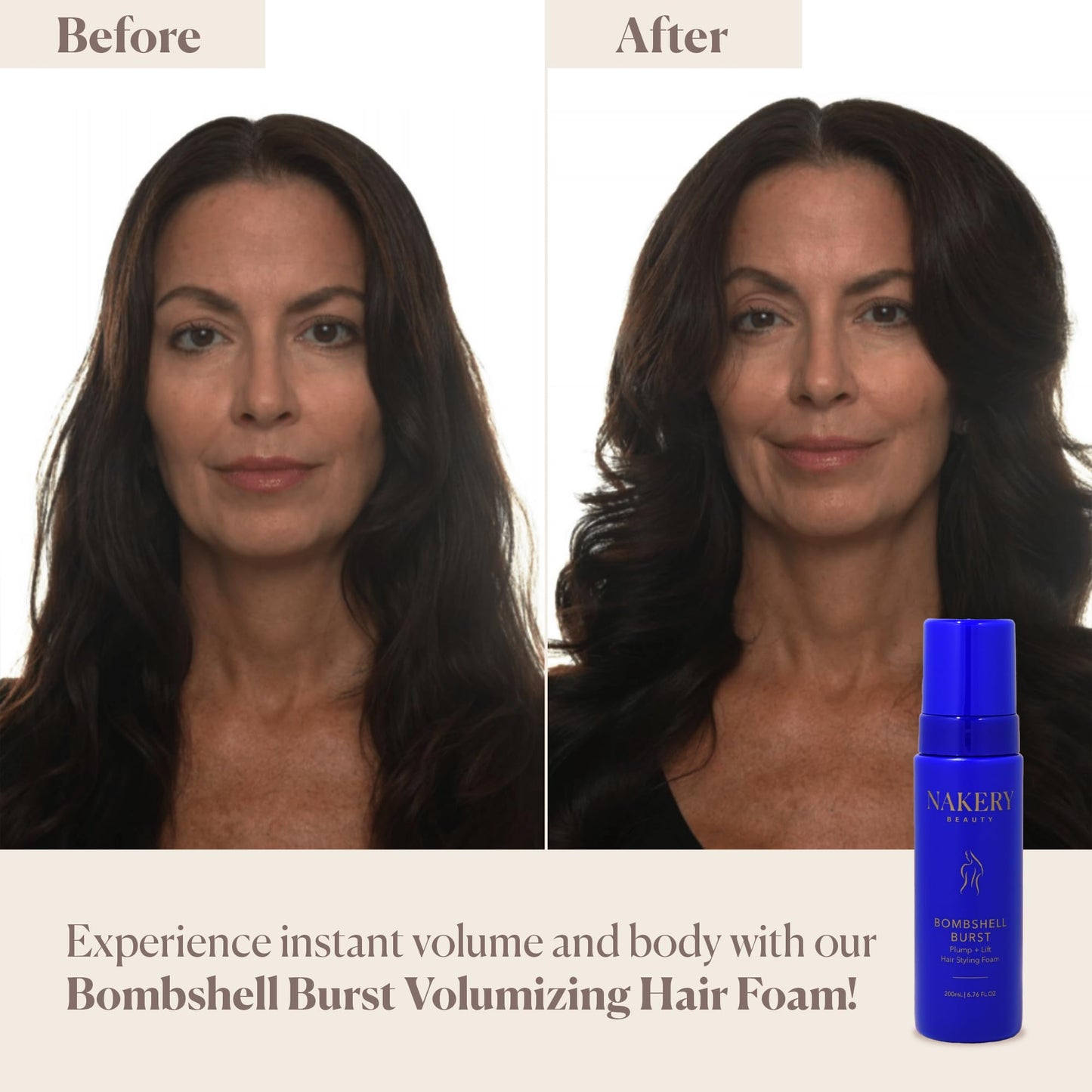 Nakery Bombshell Burst Hair Foam, Volumizing Mousse for Styling Curly and Straight Hair, Lightweight Foam with Biotin, Keratin, Panthenol, Texture