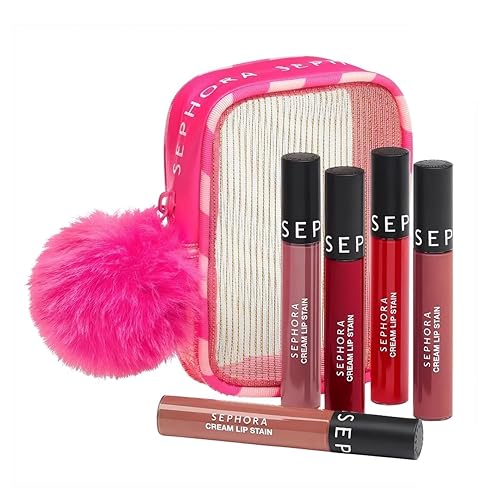 SEPHORA Collection 5 Piece Cream Lip Stain Makeup Gift Set (01 Always Red, 13 Marvelous Mauve, 94 Cherry Moon, 122 Casual Peach, Winter Rose)