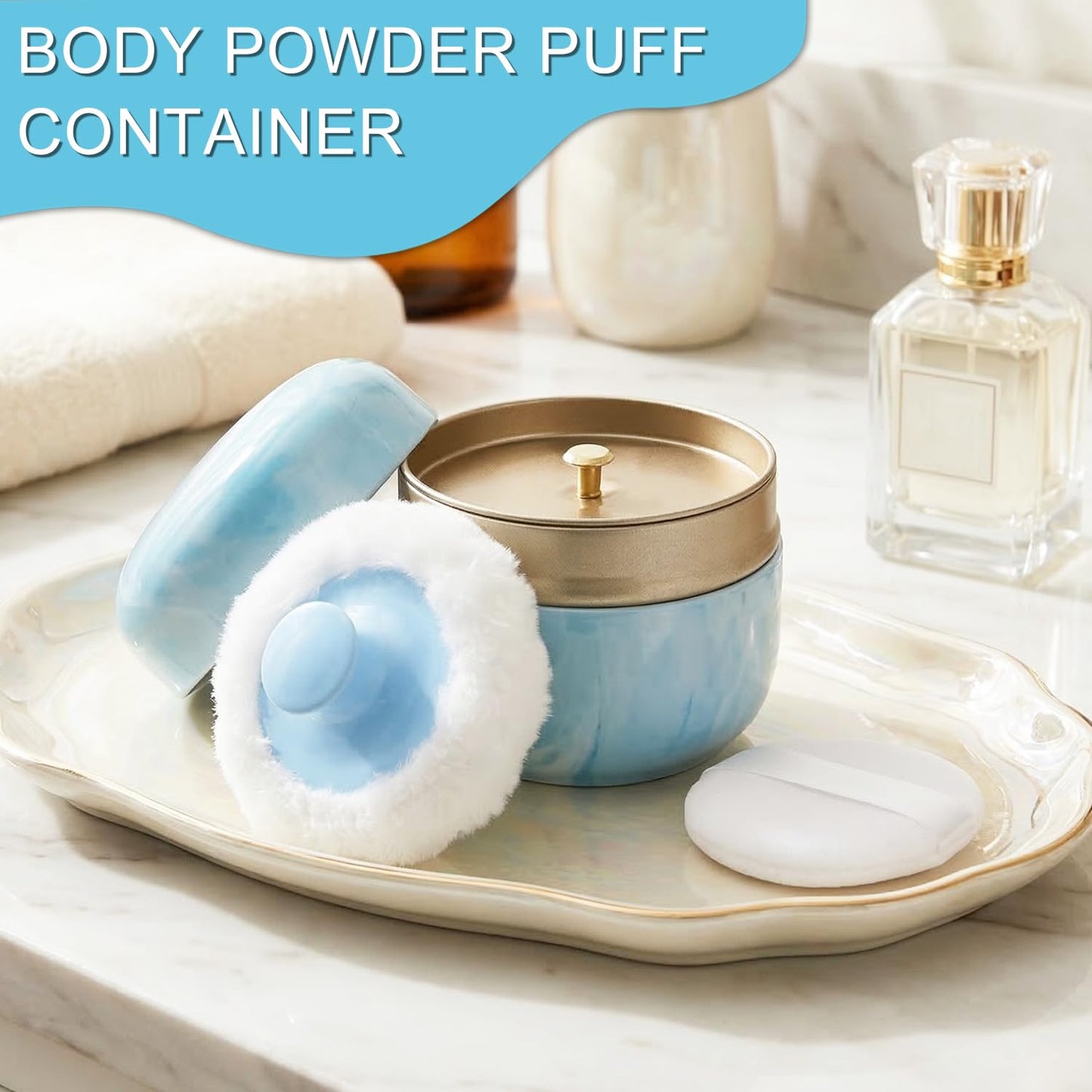 SHIMIDO Body Powder Puff and Container, 3.15" Portable Empty Body Powder Container for Baby Women's Loose Dusting Powder, Powder Case Box with Lids Beauty and Personal Care SHIMIDO
