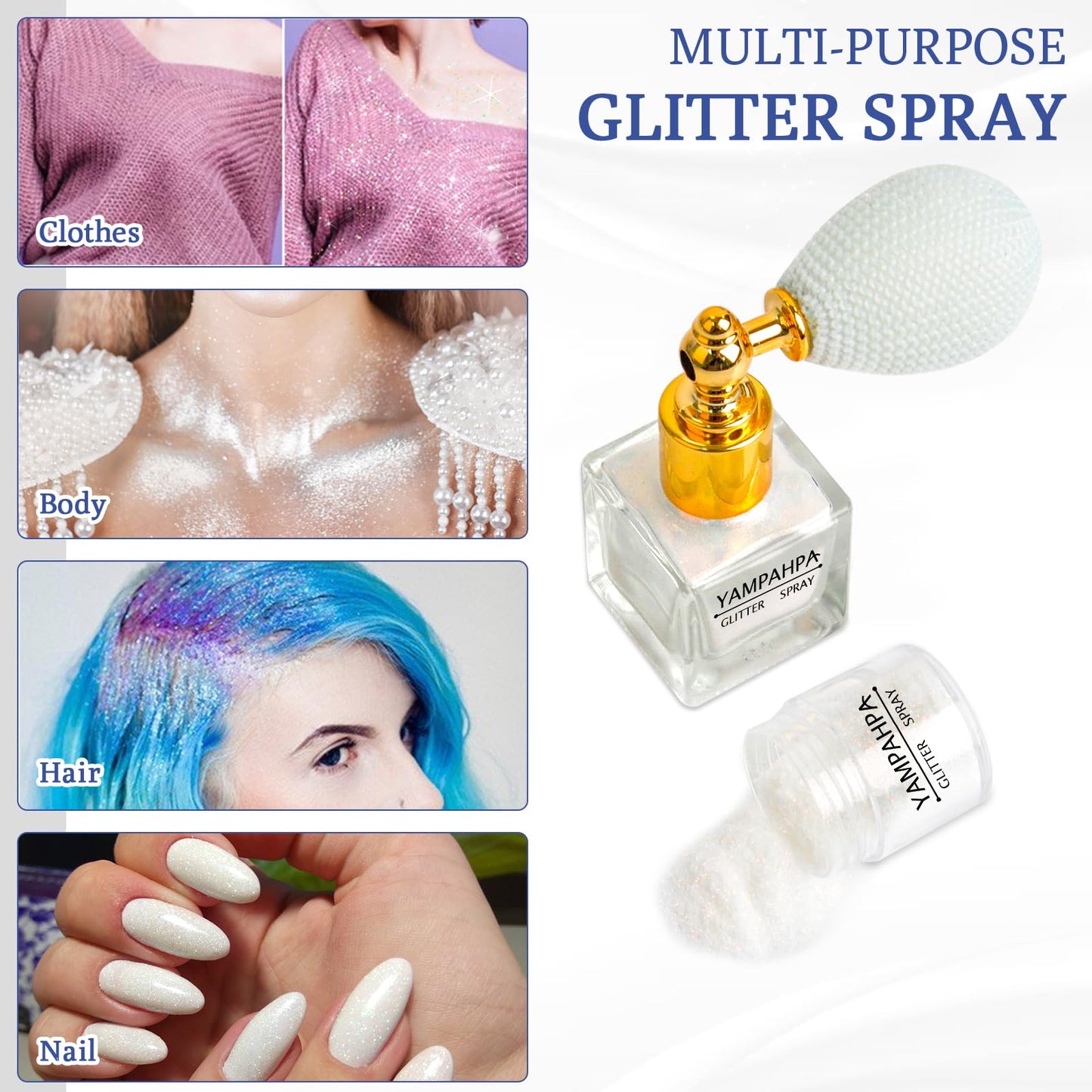 Body Glitter Spray, White Glitter Spray for Hair and Body, Include 1 Jar of Refills