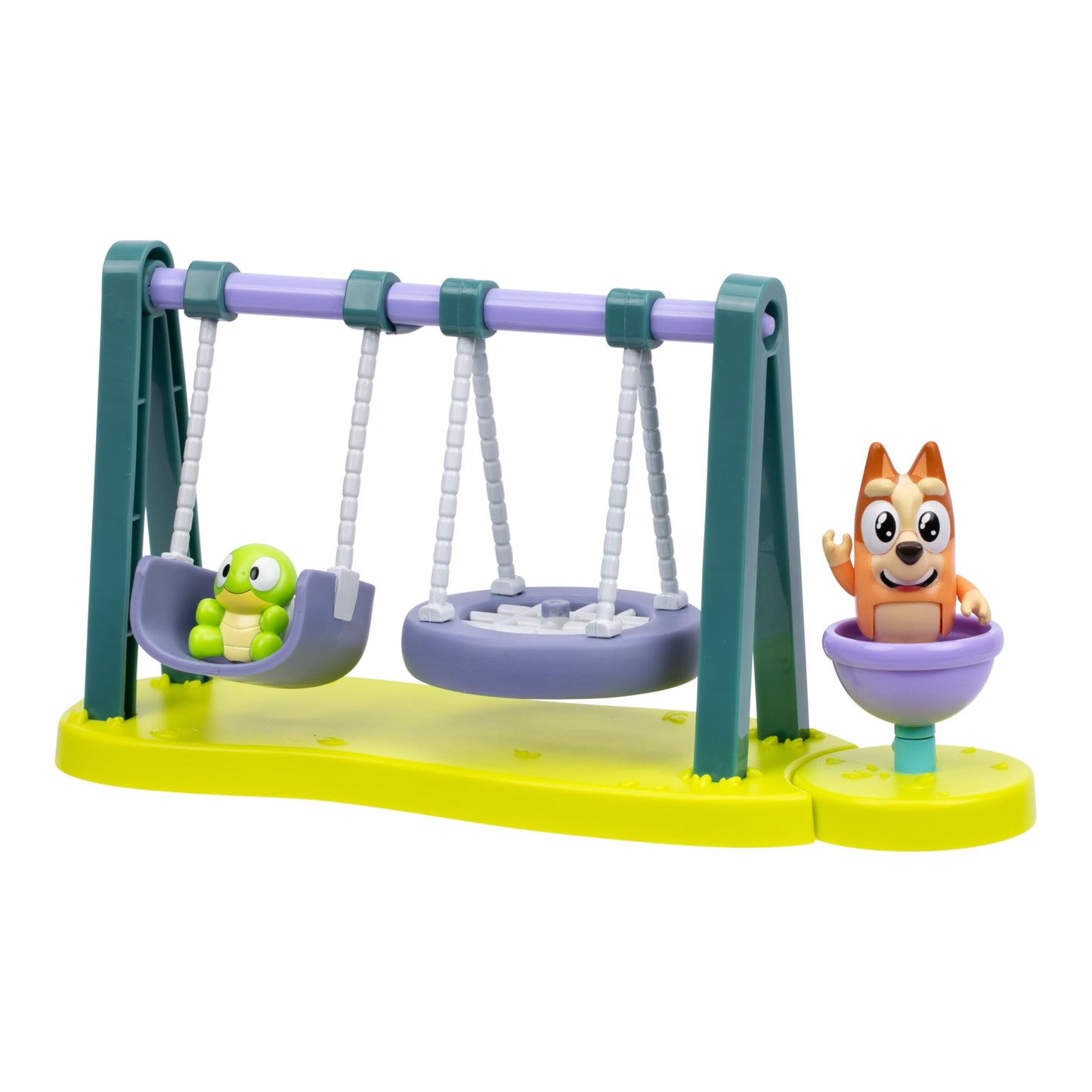 Bluey Mini Playsets, Turtleboy Playground Playset, Includes Articulated Wide-Eyed Bingo Figure and Turtleboy, Swing & Spin Together on The Playground