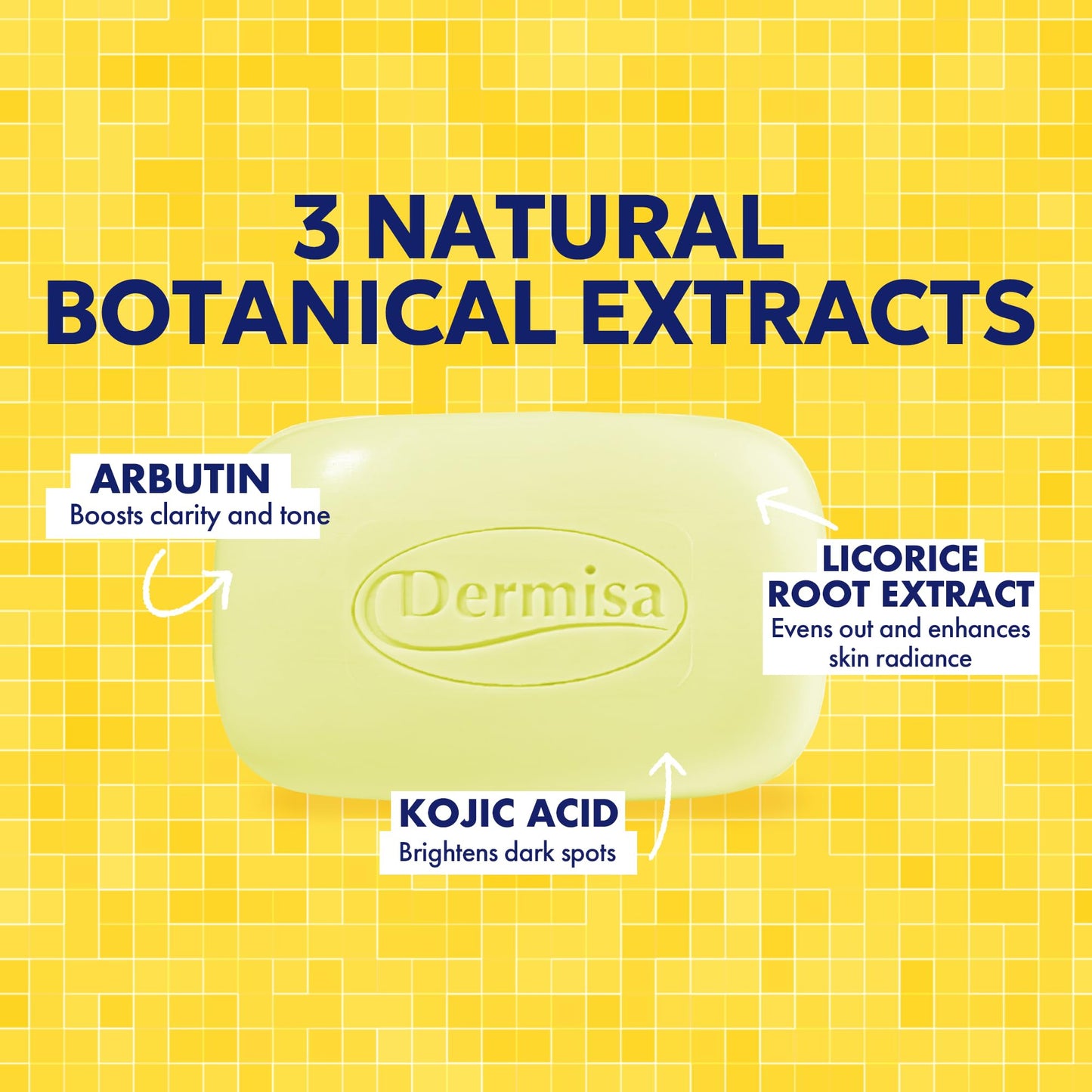 Dermisa Brightening Bar Soap with Kojic Acid, Licorice and Arbutin, Dark Spot Cleansing Soap for Even Skin Tone and Clarity, 3.0 oz, Pack of 3