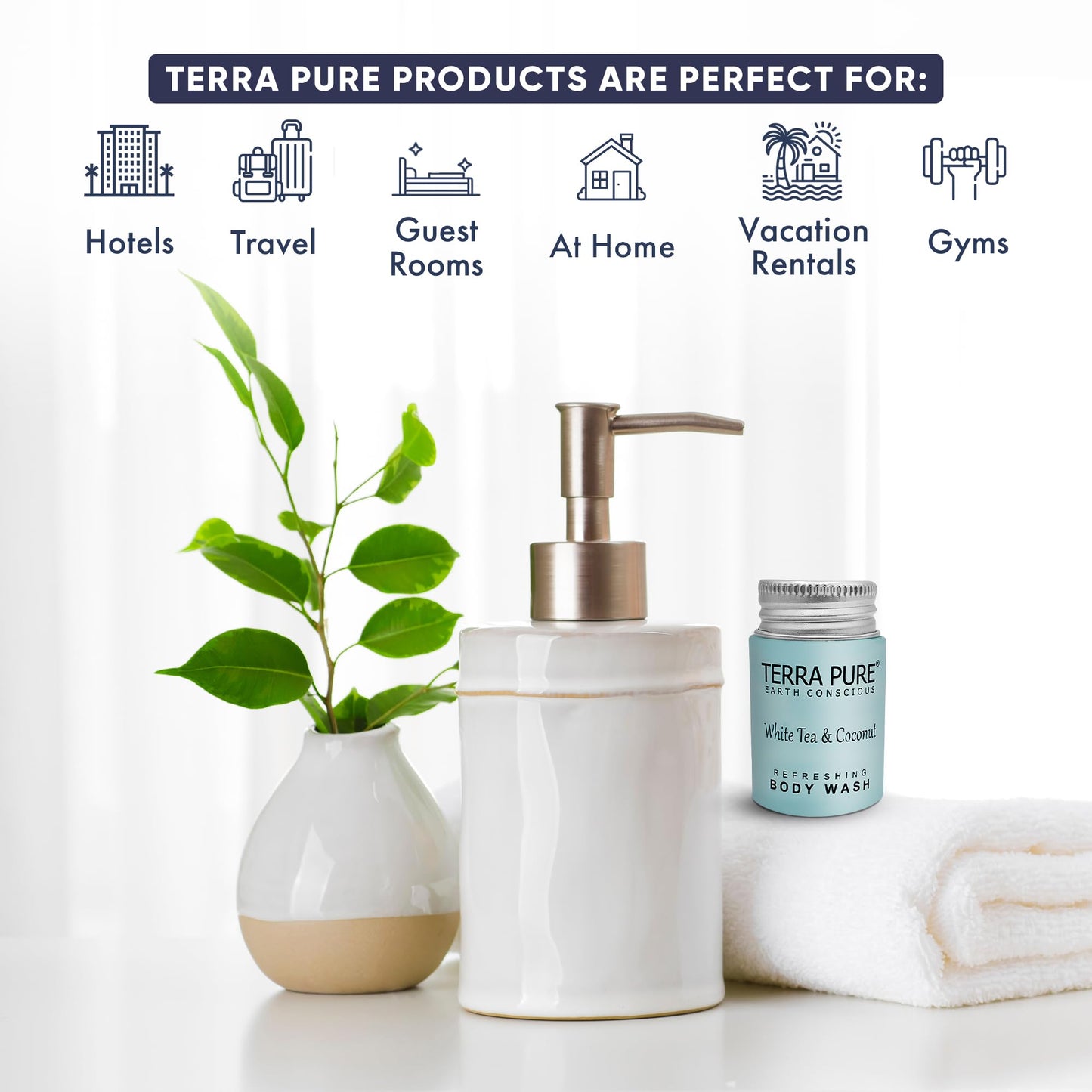 Terra Pure White Tea & Coconut Body Wash, Travel Size Hotel Amenities, 1 oz. (Case of 100)