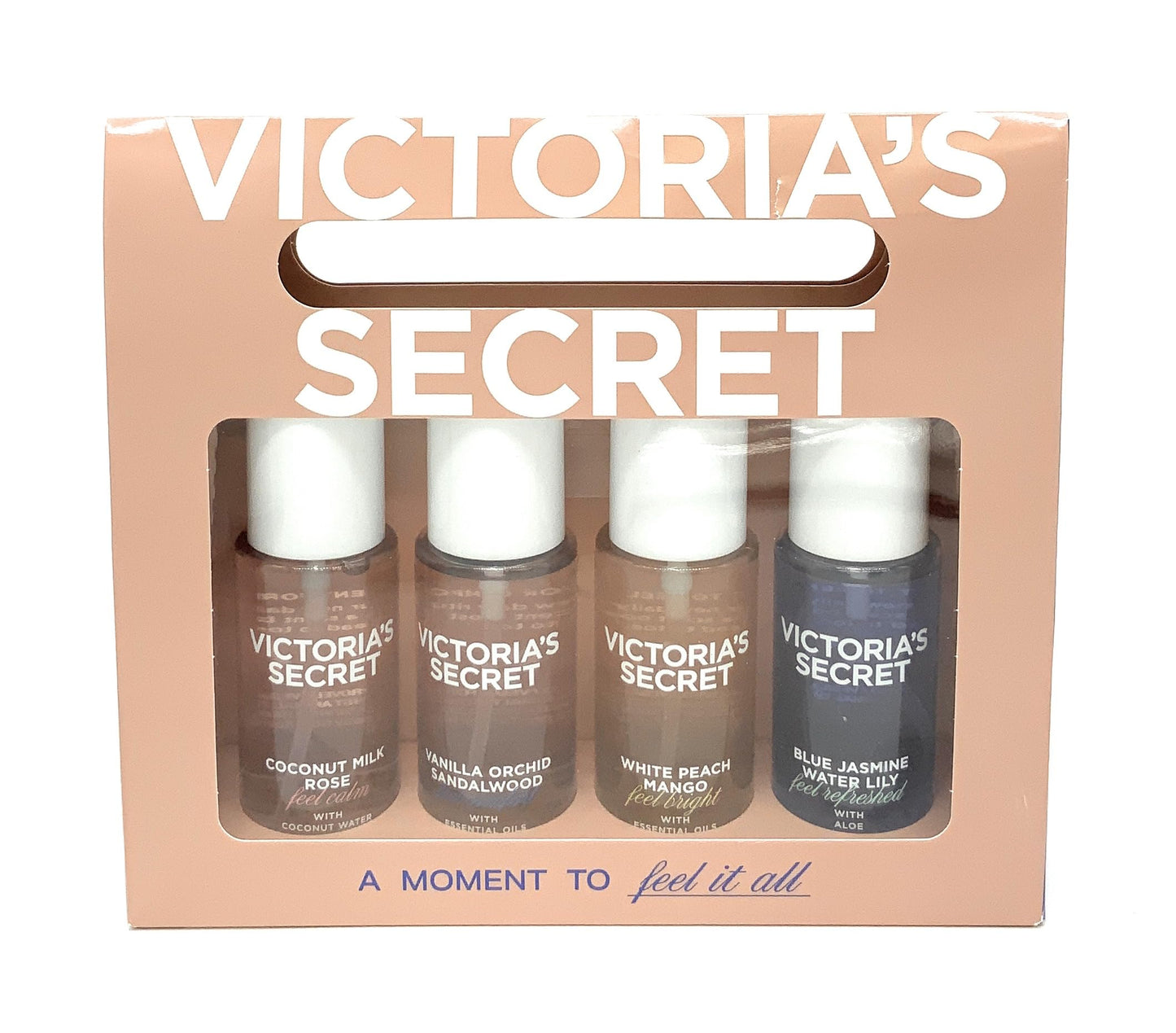 Victoria's Secret Best Of Hair & Body Mist, Set Include: Coconut Milk Rose, Vanilla Orchid Sandalwood, White Peach Mango, Blue Jasmine Water Lily 2.5