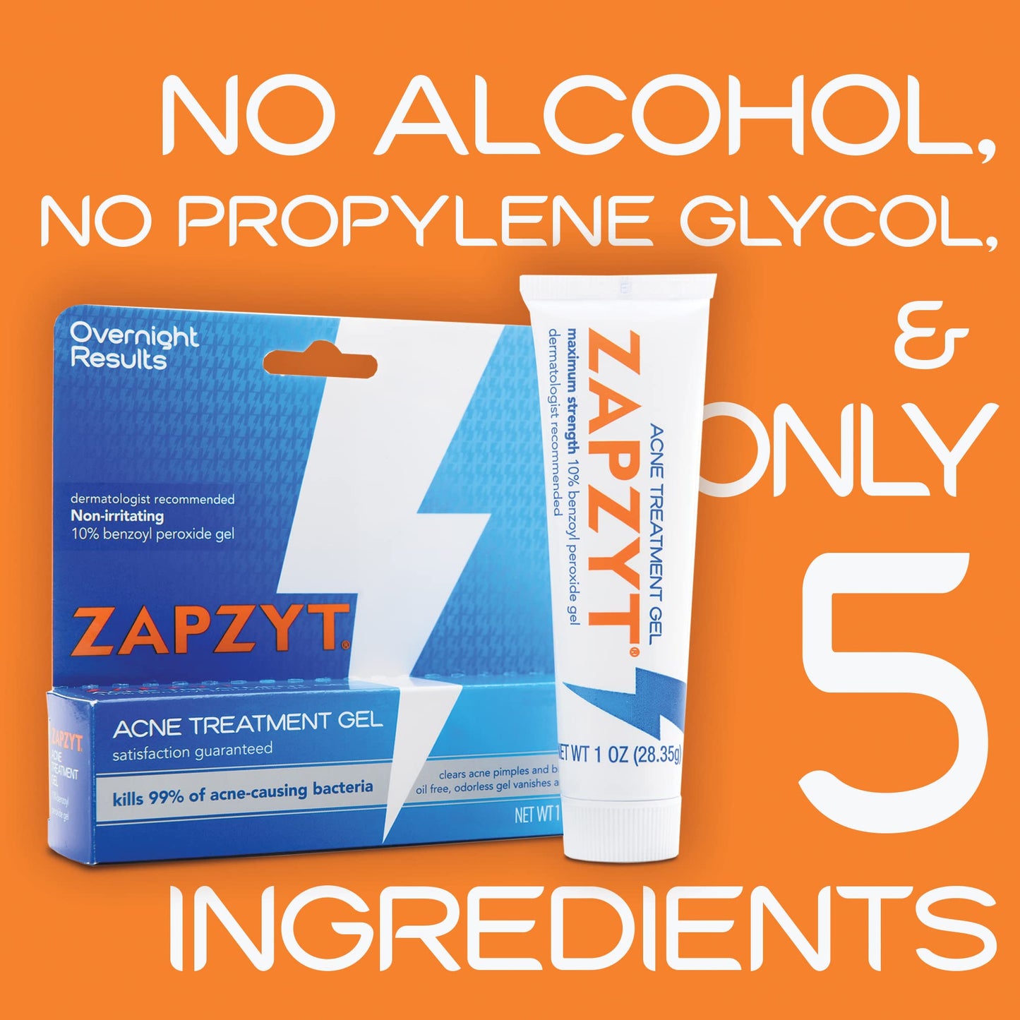 Zapzyt Maximum Strength 10% Benzoyl Peroxide Acne Treatment Gel, 1 Ounce
