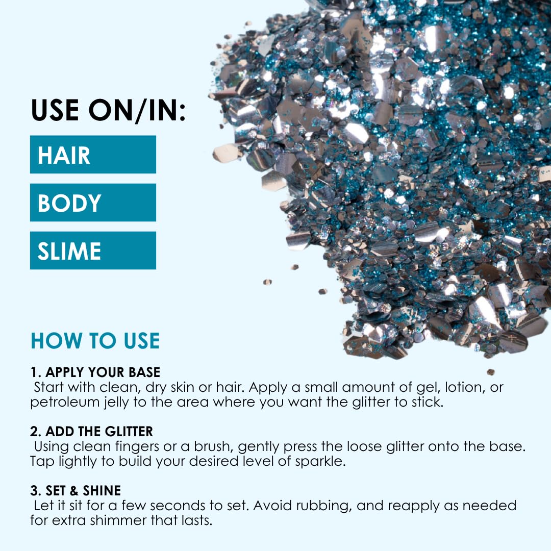 Biodegradable Glitter, 8 Colors, Vegan, for Hair and Body, Safe for Children (Makin' Waves)
