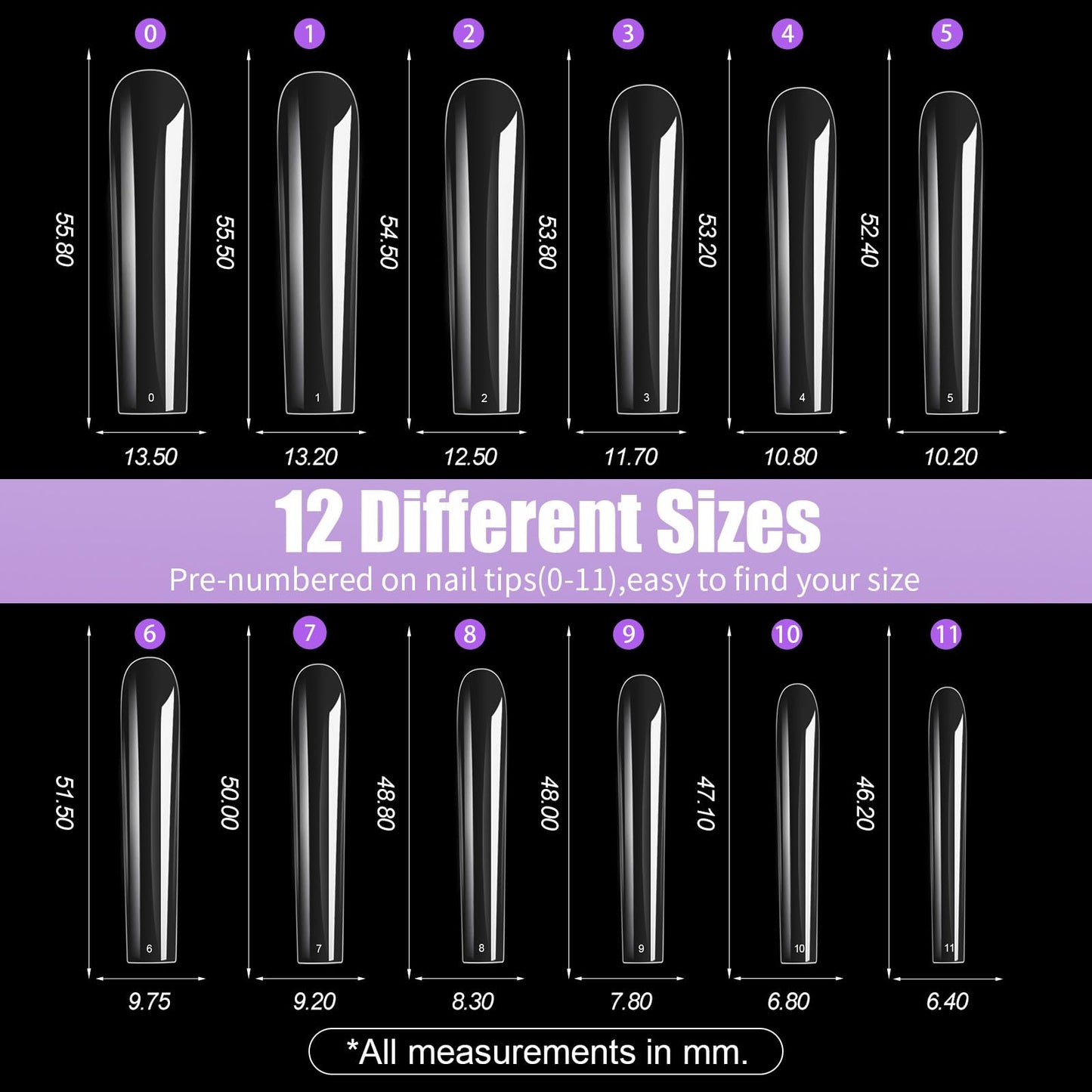 Cycullinyt Long Square Nail Tips, 240Pcs Full Cover Soft Gel Nail Tips Pre-Etched 3XL Square Clear Acrylic False Nail Fake Nail Extension Press On Beauty and Personal Care Cycullinyt
