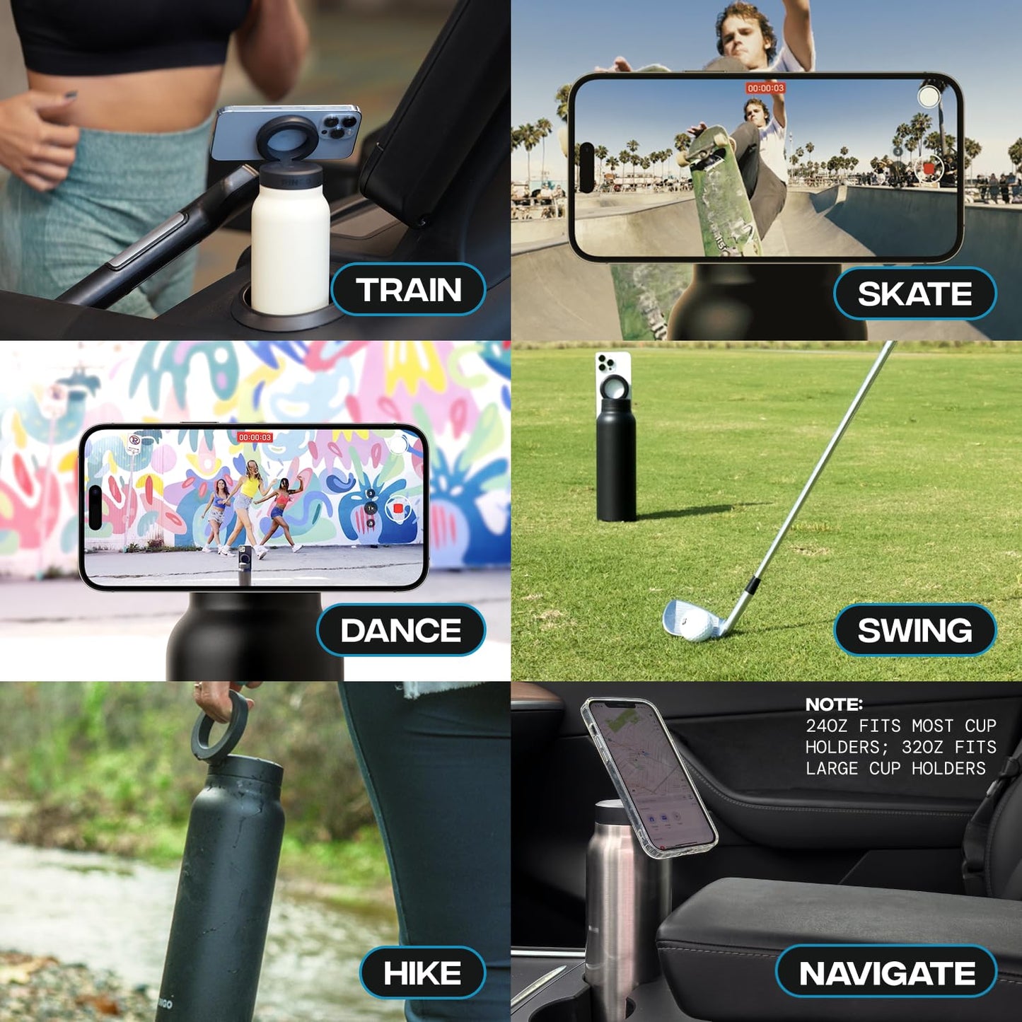 Ringo Insulated Water Bottle | Compatible MagSafe With Phone Holder | Stainless Steel Water Bottle With Magnetic Phone Tripod Mount | Hot for 12H