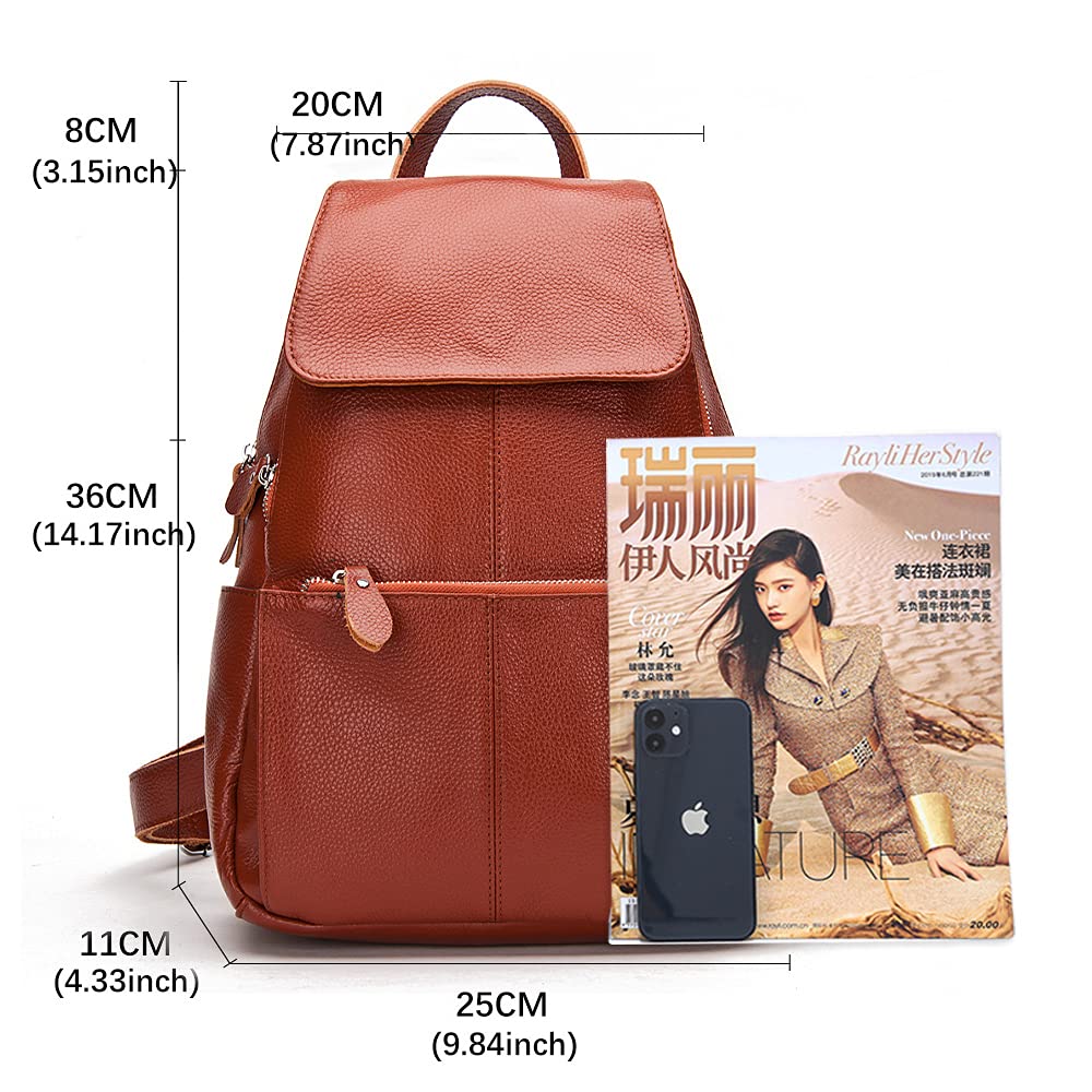 15 Colors Real Soft 100% Genuine Leather Women Backpack Fashion Ladies Travel Bag Preppy Style For Woman (Brown)