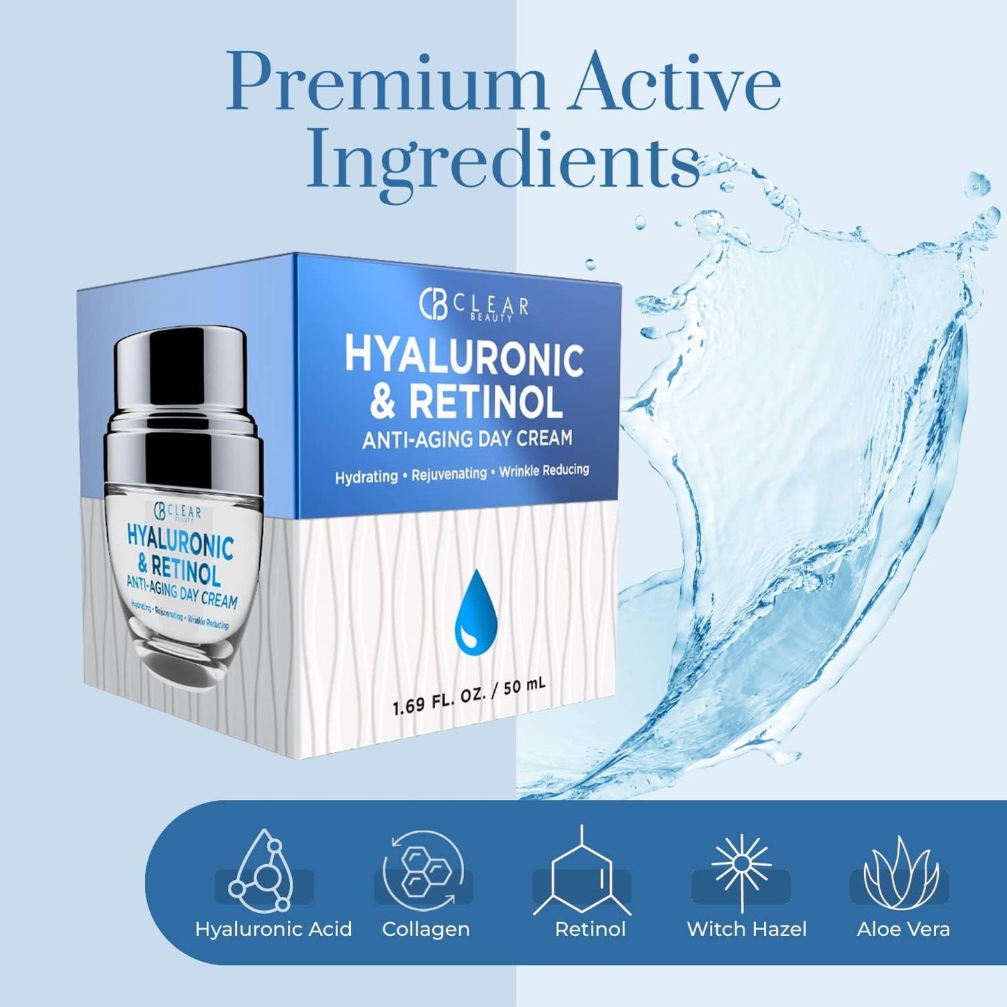 Clear Beauty Hyaluronic & Retinol Face Moisturizer - Hydrating Day Cream For Dry & Mature Skin - Reduces Fine Lines, Firms & Softens Texture