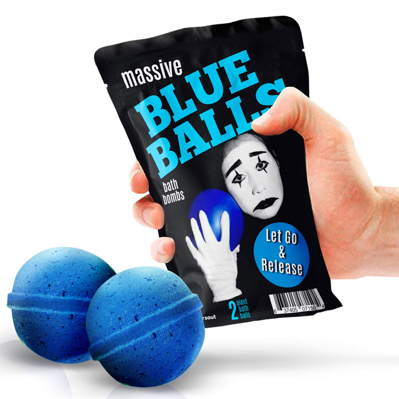 Massive Blue Balls Bath Bombs - Sad Mime Design - Funny Bath Bombs for Men - XL Bath Fizzers, Giant Blue Bath Bombs, Handcrafted in The USA, 2 Count