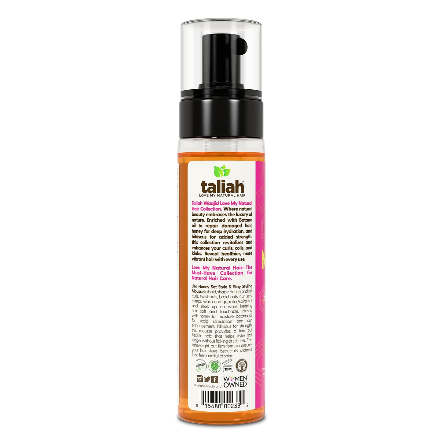 Taliah Waajid Love My Natural Hair Honey Set & Style Styling Mousse 8oz - Lightweight Foaming Mousse with Honey & Batana Oil - Curl Defining, Frizz
