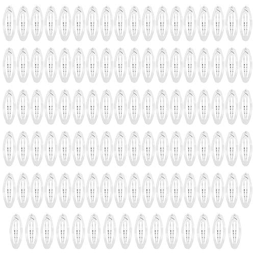Lawie 100 Pack Bulk 2 Inch 5 CM Oval Snap Metal Hair Clips Barrettes Silver Hairpins Clips Thin Fine Bang Hair Holder Craft DIY Accessories for Women