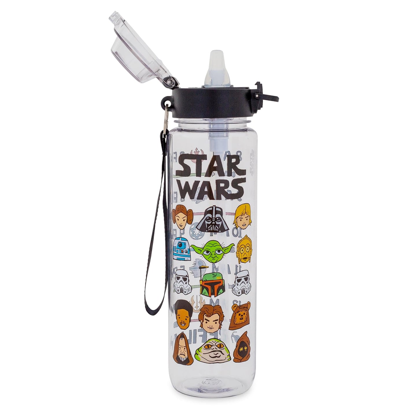Silver Buffalo Star Wars Cartoon Characters Plastic Water Bottle with Locking Lid and Strap, 33 Ounces