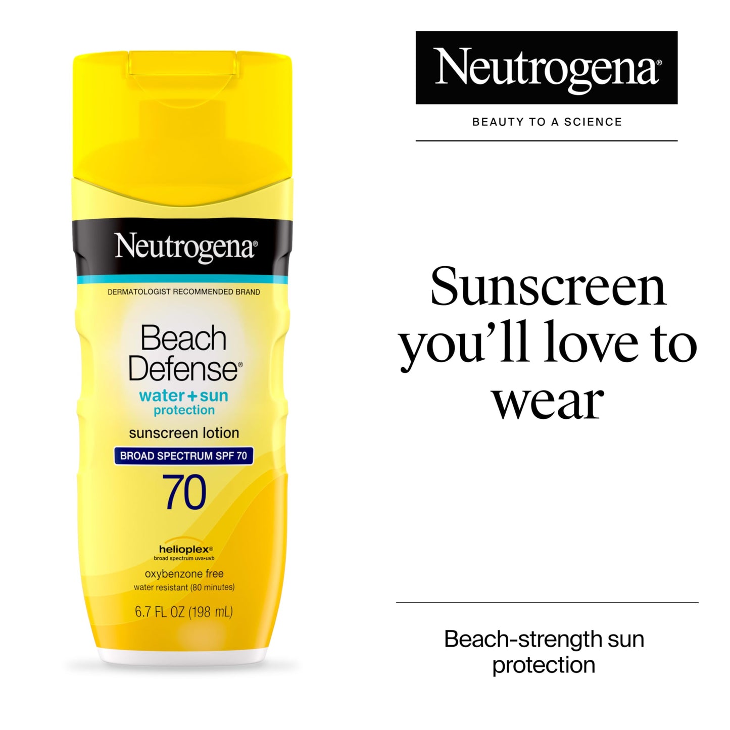 Neutrogena Sunscreen Lotion Beach Defense SPF 70, Face and Body Sunscreen, Hawaii Reef Act 104 Compliant, Octinoxate & Oxybenzone Free, Oil Free, Fast