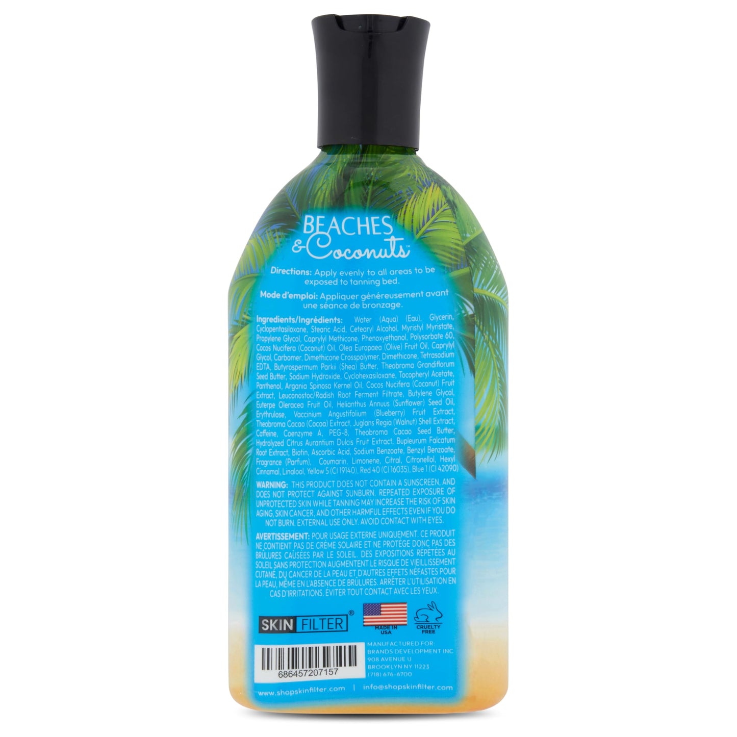 Skin Filter Beaches and Coconuts Tanning Lotion 10,000X Tanning with Anti-Orange Technology and Tattoo Protection Nourishing Ingredients