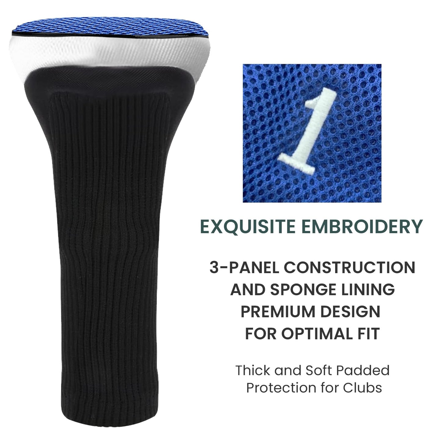 FINGER TEN Golf Club Head Covers Woods Driver Fairway Hybrid 3/4/5 Set, Headcovers Men 1 3 5 7 X Interchangeable Number Tag, Fit All Wood Clubs (5…