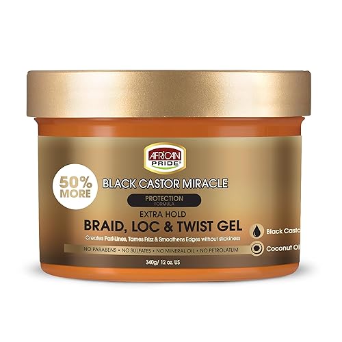 African Pride Black Castor Miracle Extra Hold Braid, Loc, Twist Gel - Extreme Hold Braiding Hair Gel, Edge Control & Tames Frizz, No Flake | Natural